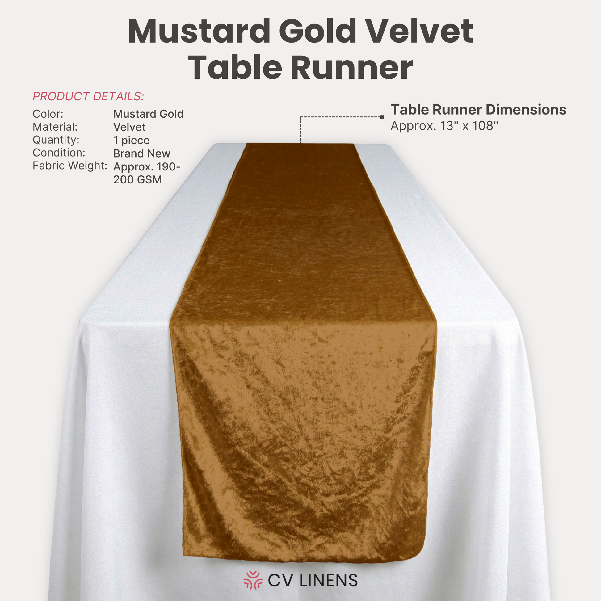 Velvet Table Runner Mustard Gold infographic
