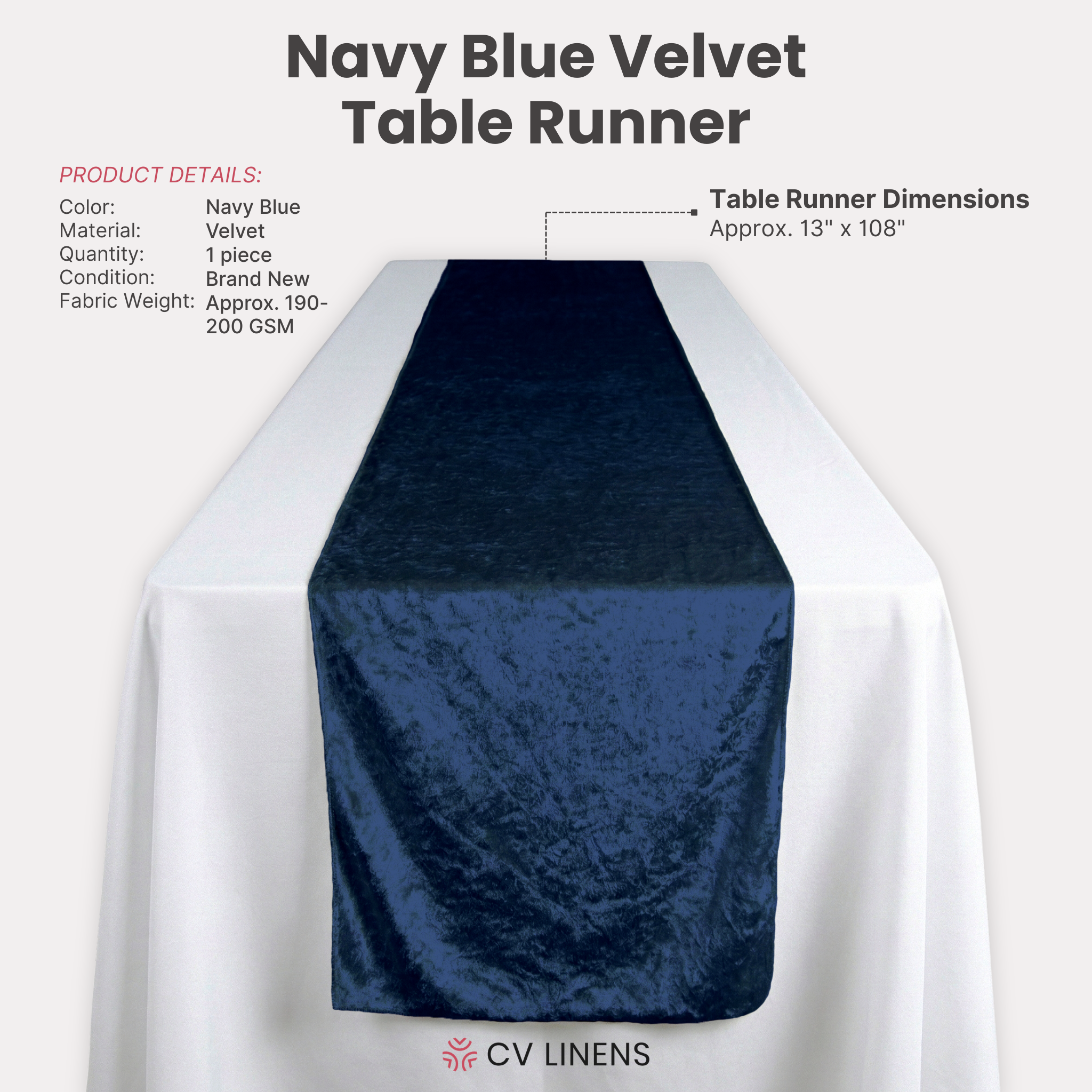 Velvet Table Runner Navy Blue infographic