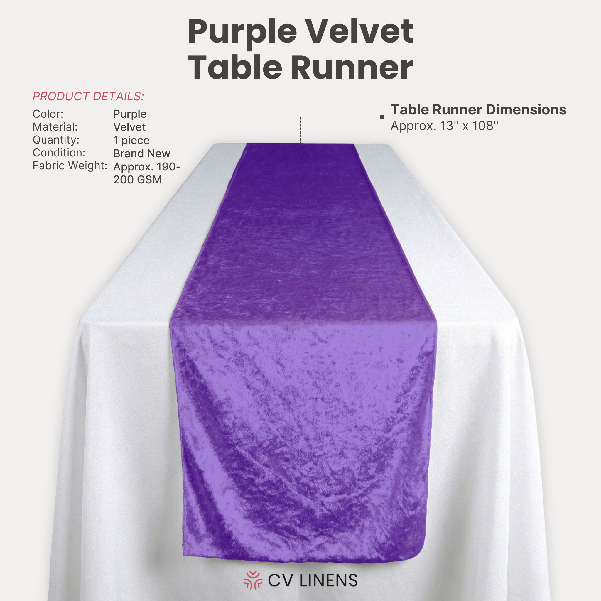 Velvet Table Runner Purple infographic