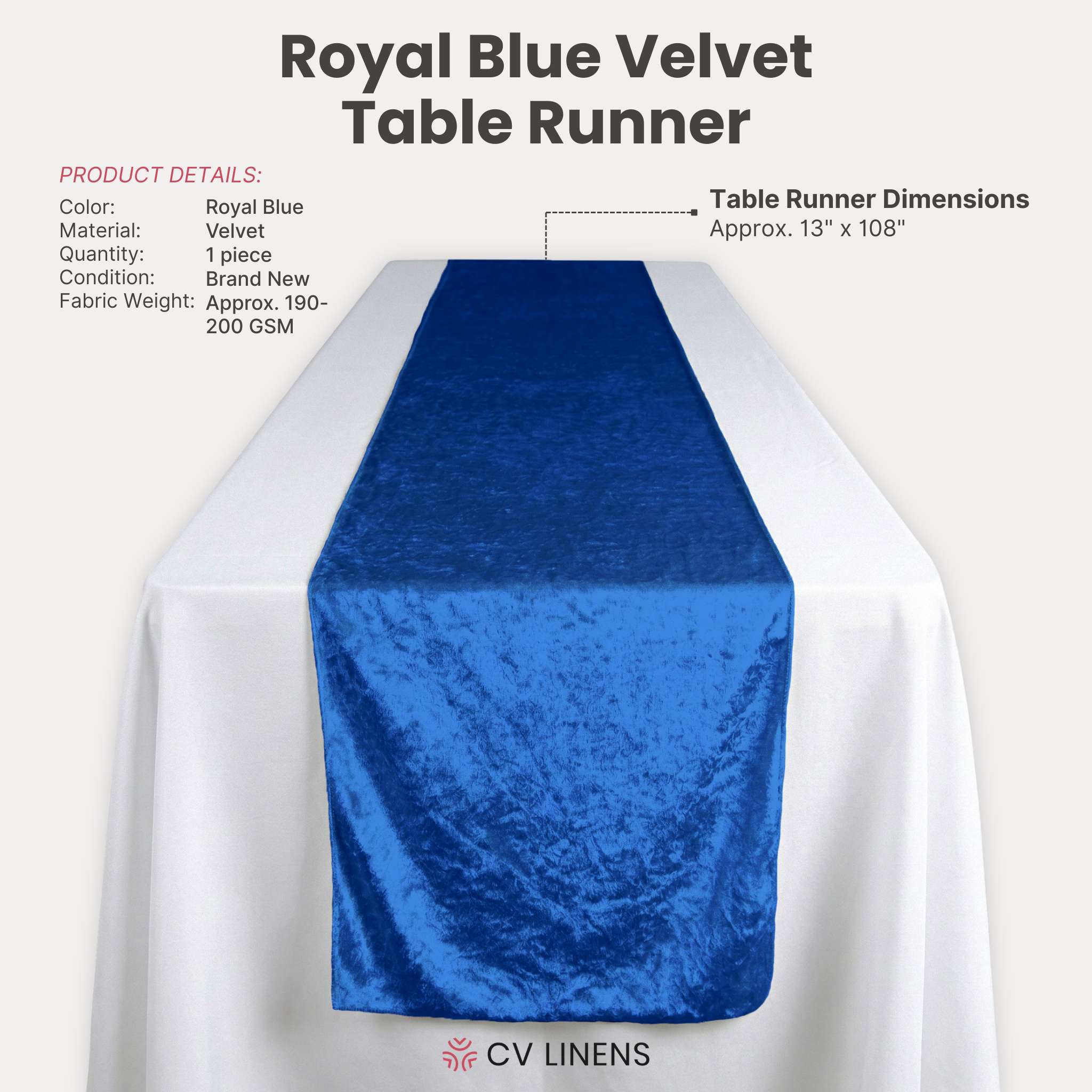 Velvet Table Runner Royal Blue infographic