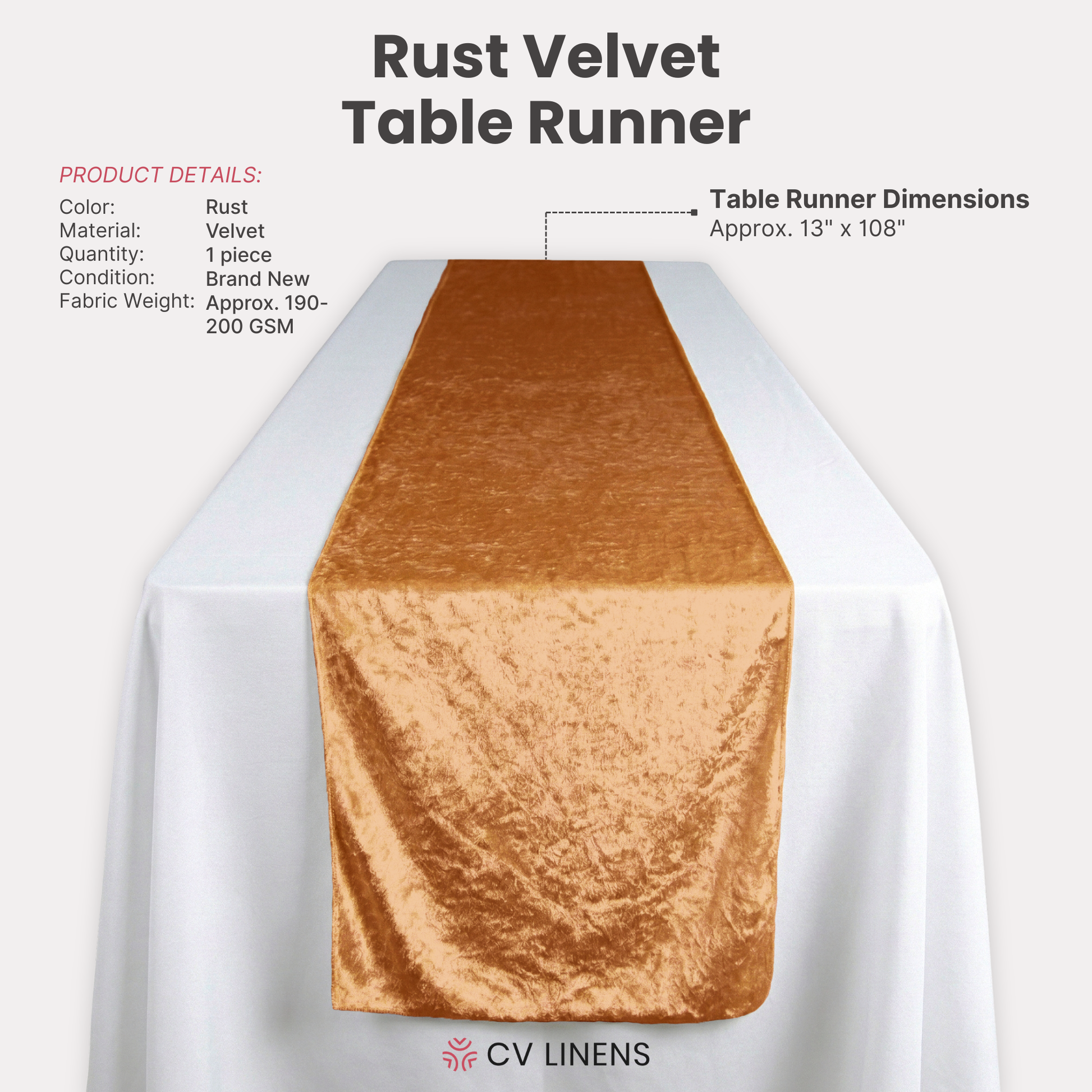 Velvet Table Runner Rust infographic