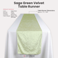 Velvet Table Runner Sage Green infographic showing dimensions