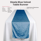 infographic for the Velvet Table Runner Steele Blue showing the product details