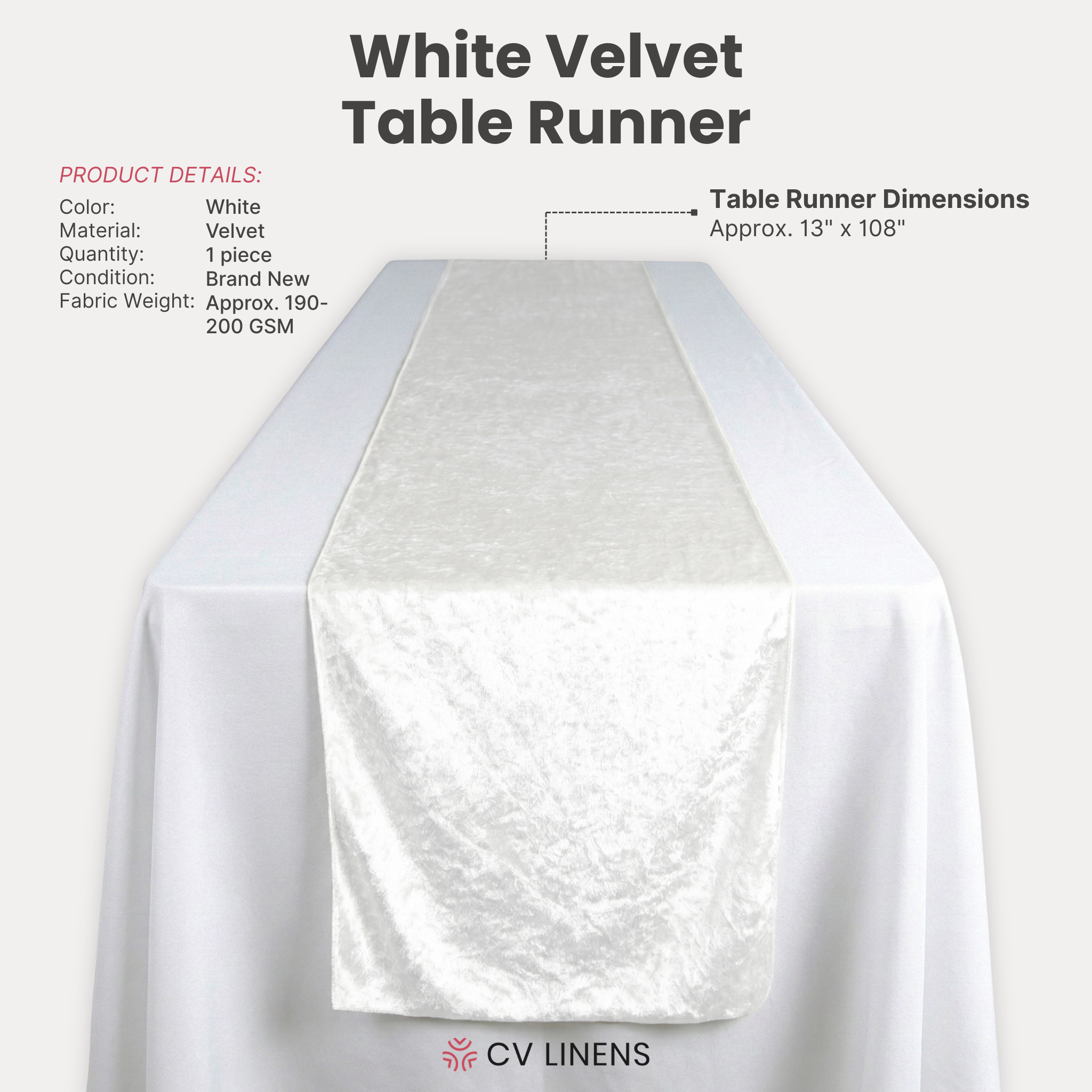 Velvet Table Runner White infographic