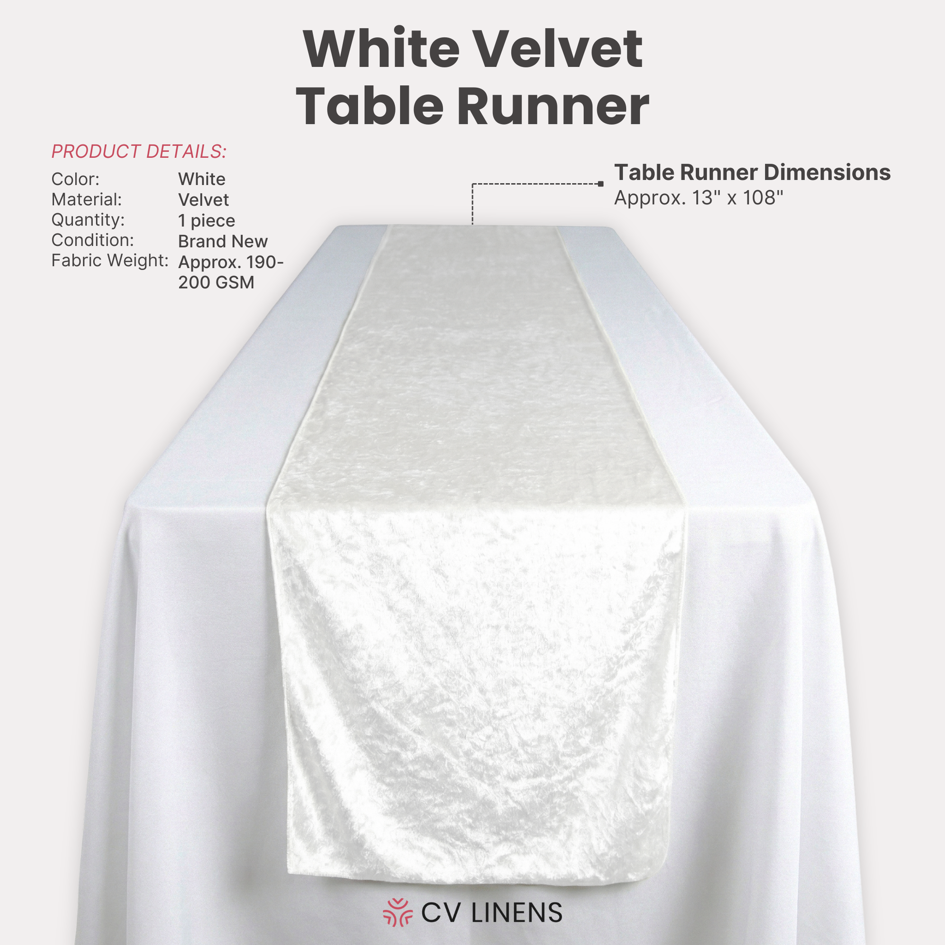 Velvet Table Runner White infographic