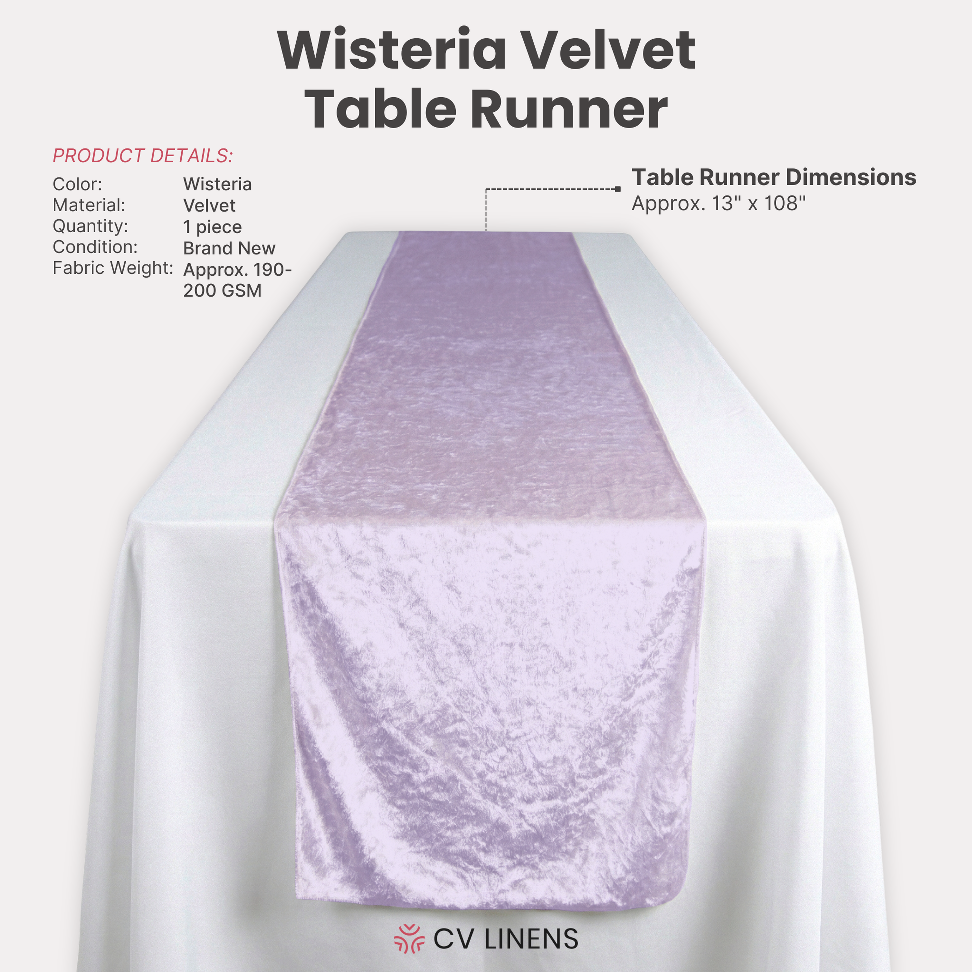 Velvet Table Runner Wisteria infographic