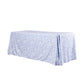 Vintage Lace Print Scuba Rectangular Tablecloth Dusty Blue/White angled view