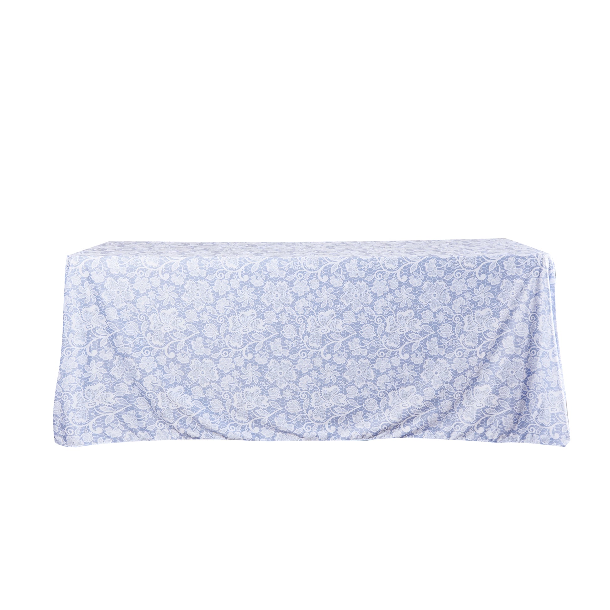 Vintage Lace Print Scuba Rectangular Tablecloth Dusty Blue/White