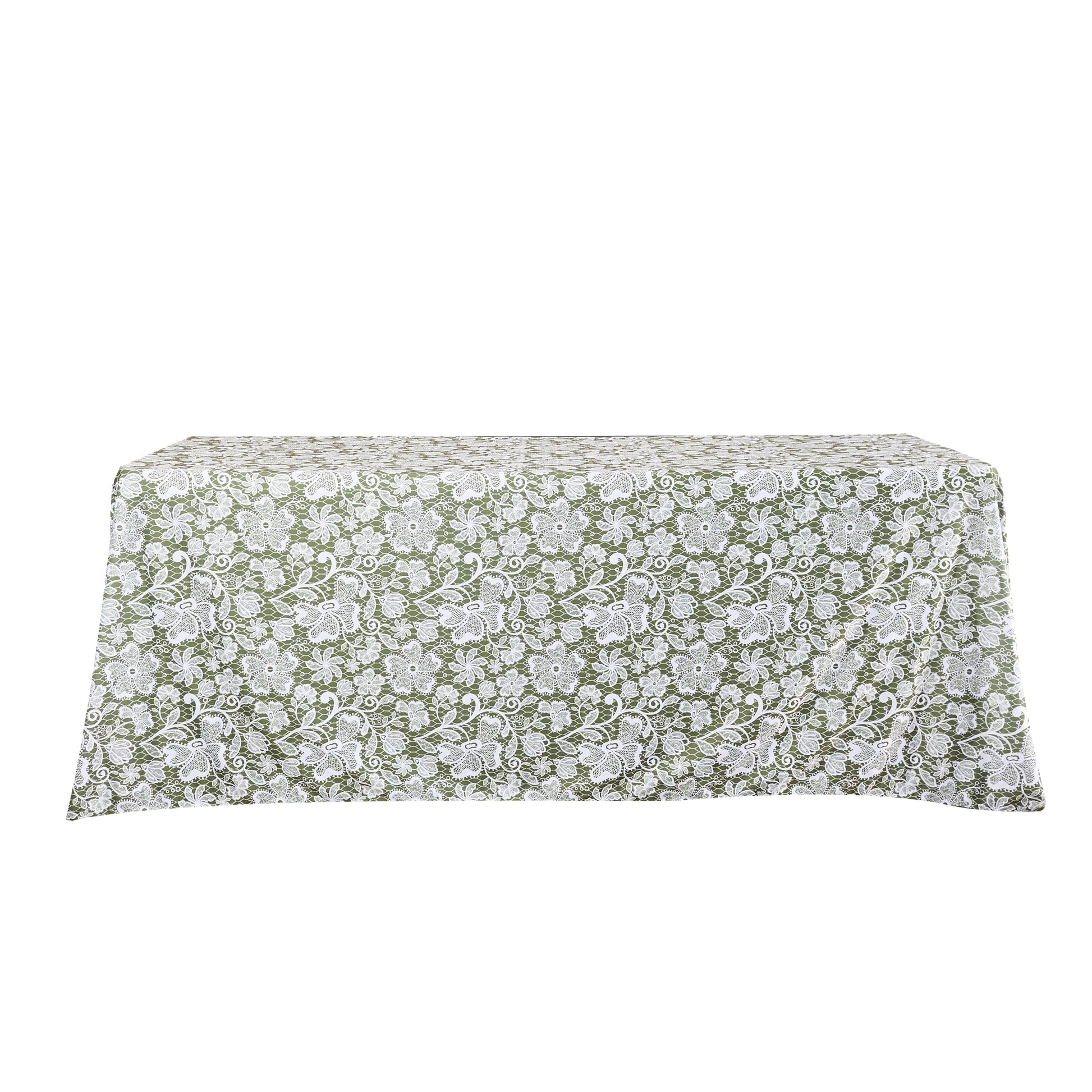 Vintage Lace Print Scuba Rectangular Tablecloth Olive Green/White