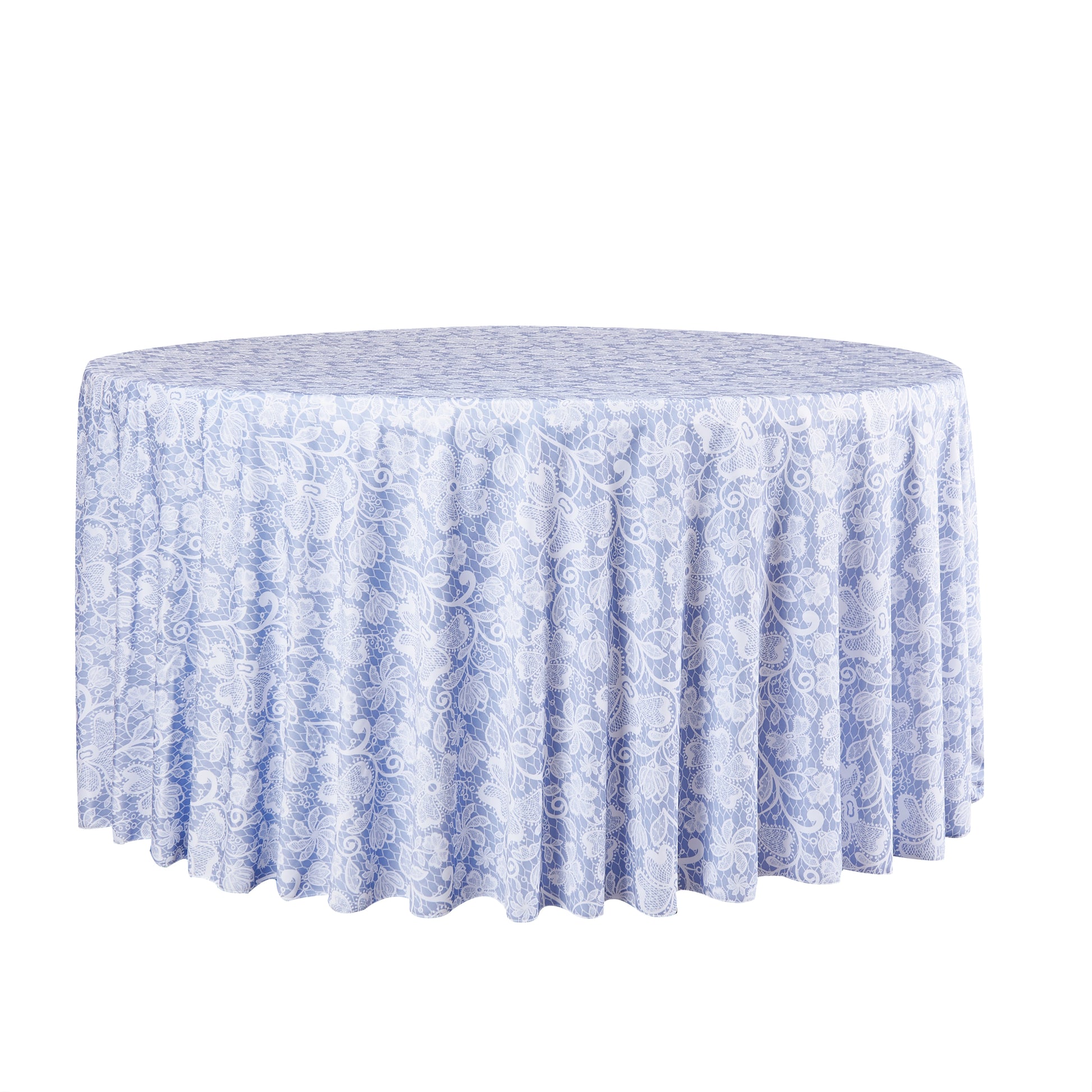 Vintage Lace Print Scuba Round Tablecloth Dusty Blue/White - CV Linens