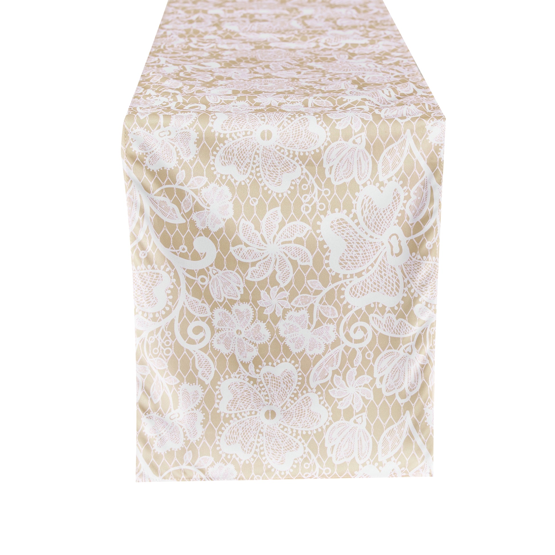 Vintage Lace Print Scuba Table Runner Champagne/White