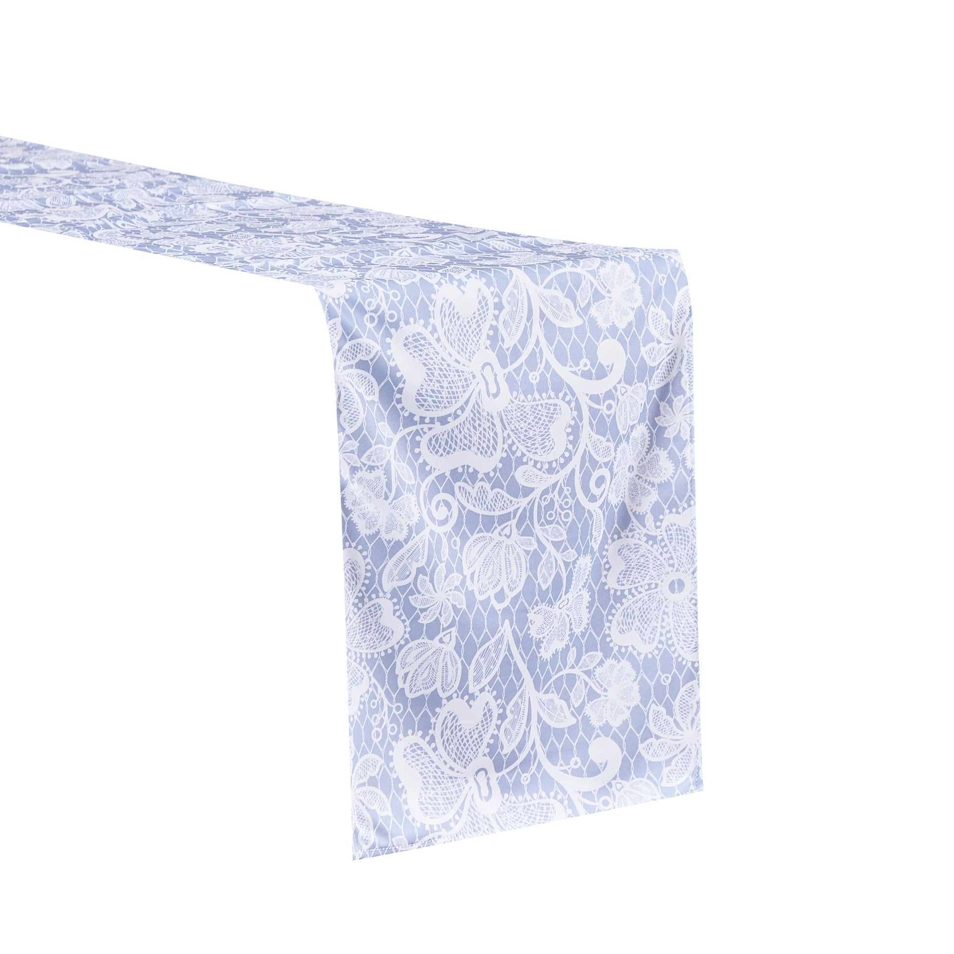 Vintage Lace Print Scuba Table Runner Dusty Blue/White 
