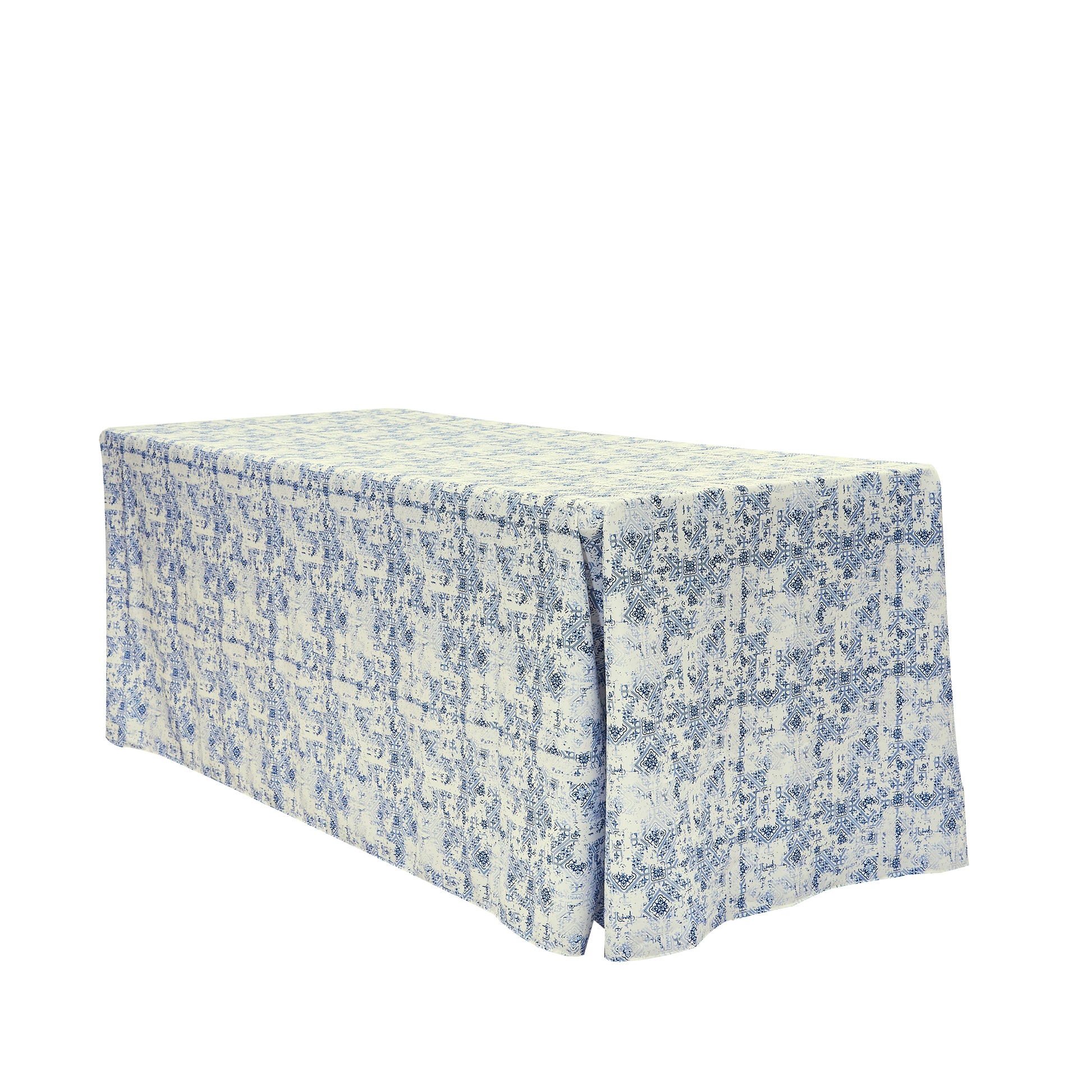 Vintage Mediterranean Print Rectangular Tablecloth 108x156 angled view