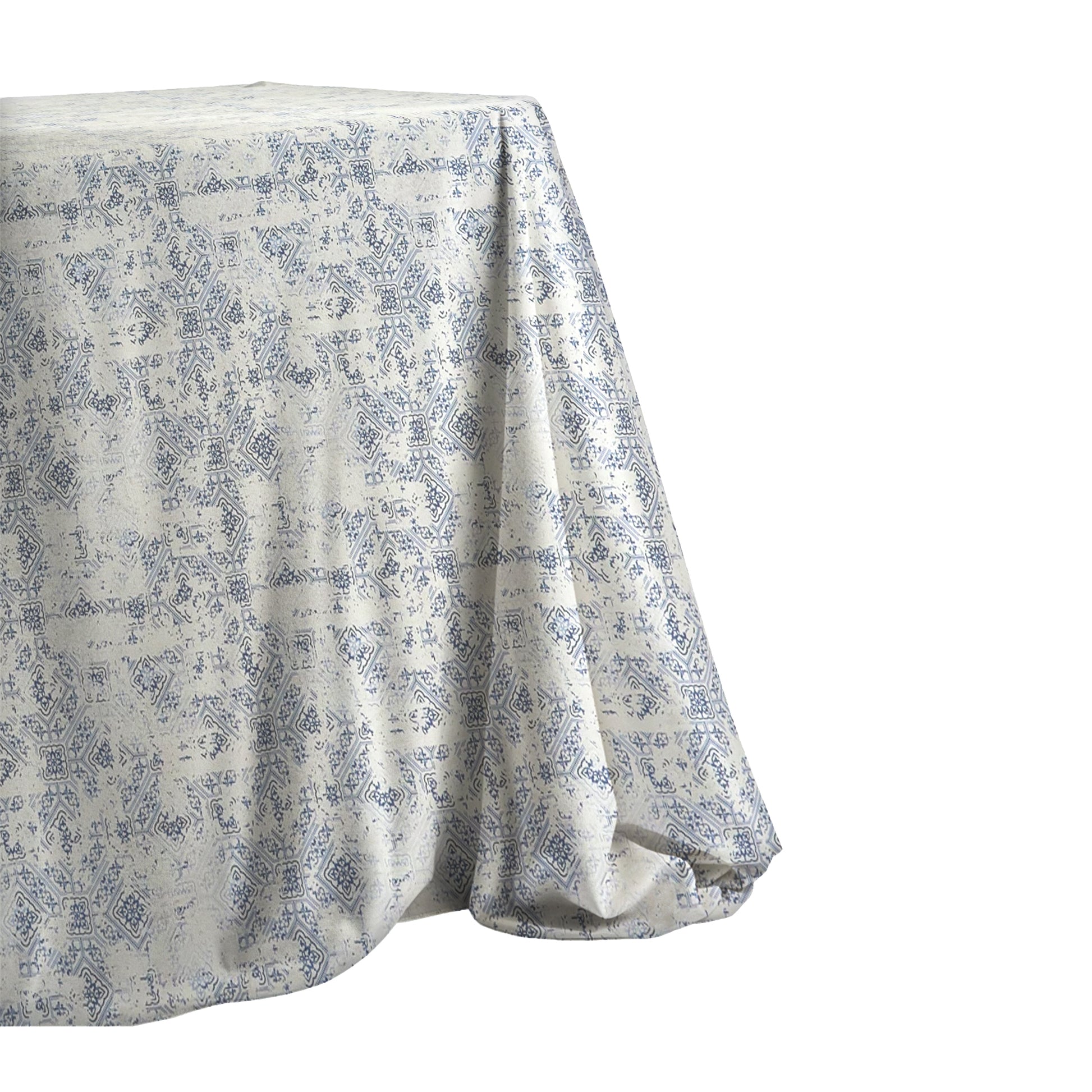 Vintage Mediterranean Print Rectangular Tablecloth 108"x156" corner view