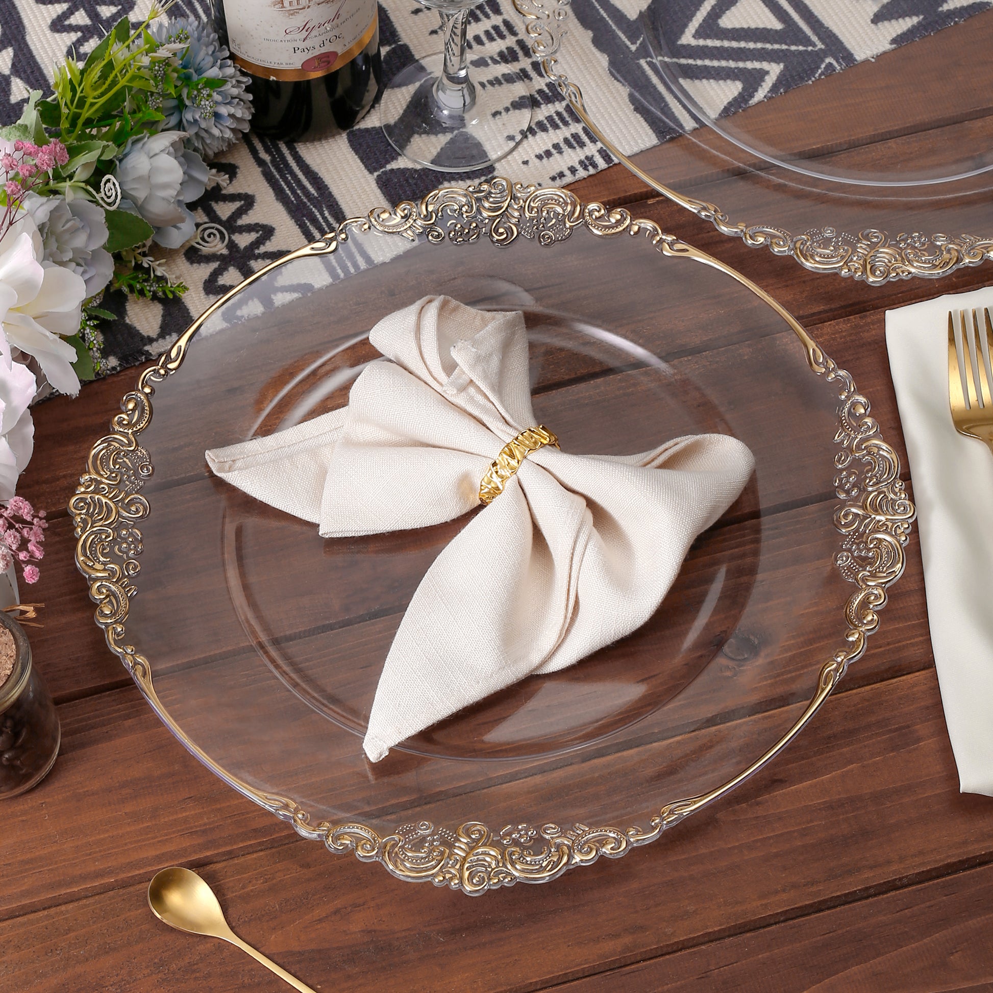 Vintage Round Charger Plate - Clear Gold-Trimmed