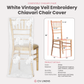 Vintage Veil Chiavari Chair Full Back Cover White infographic showing product details