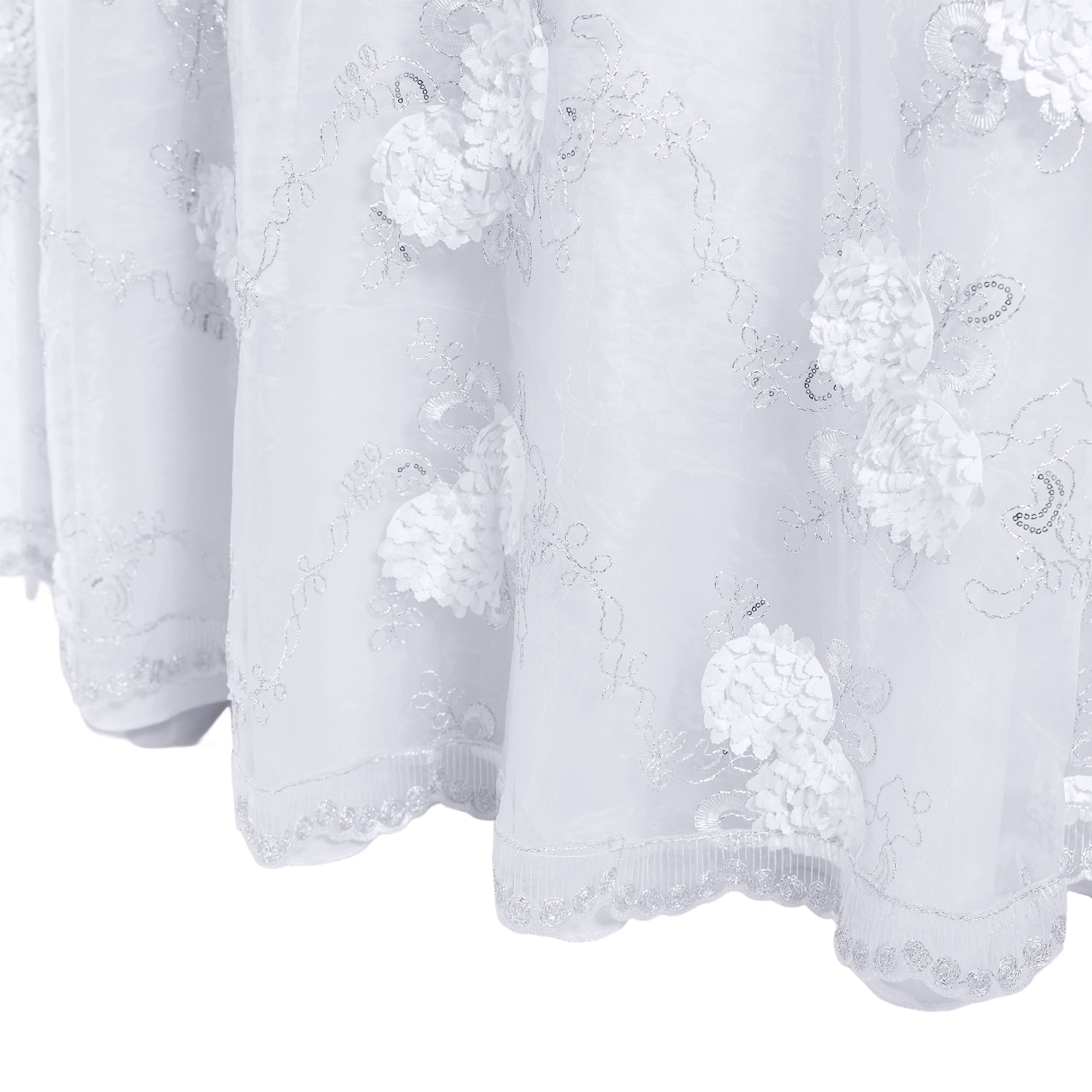 Vintage Veil Embroidery 108" Round Tablecloth/Overlay Topper White close up