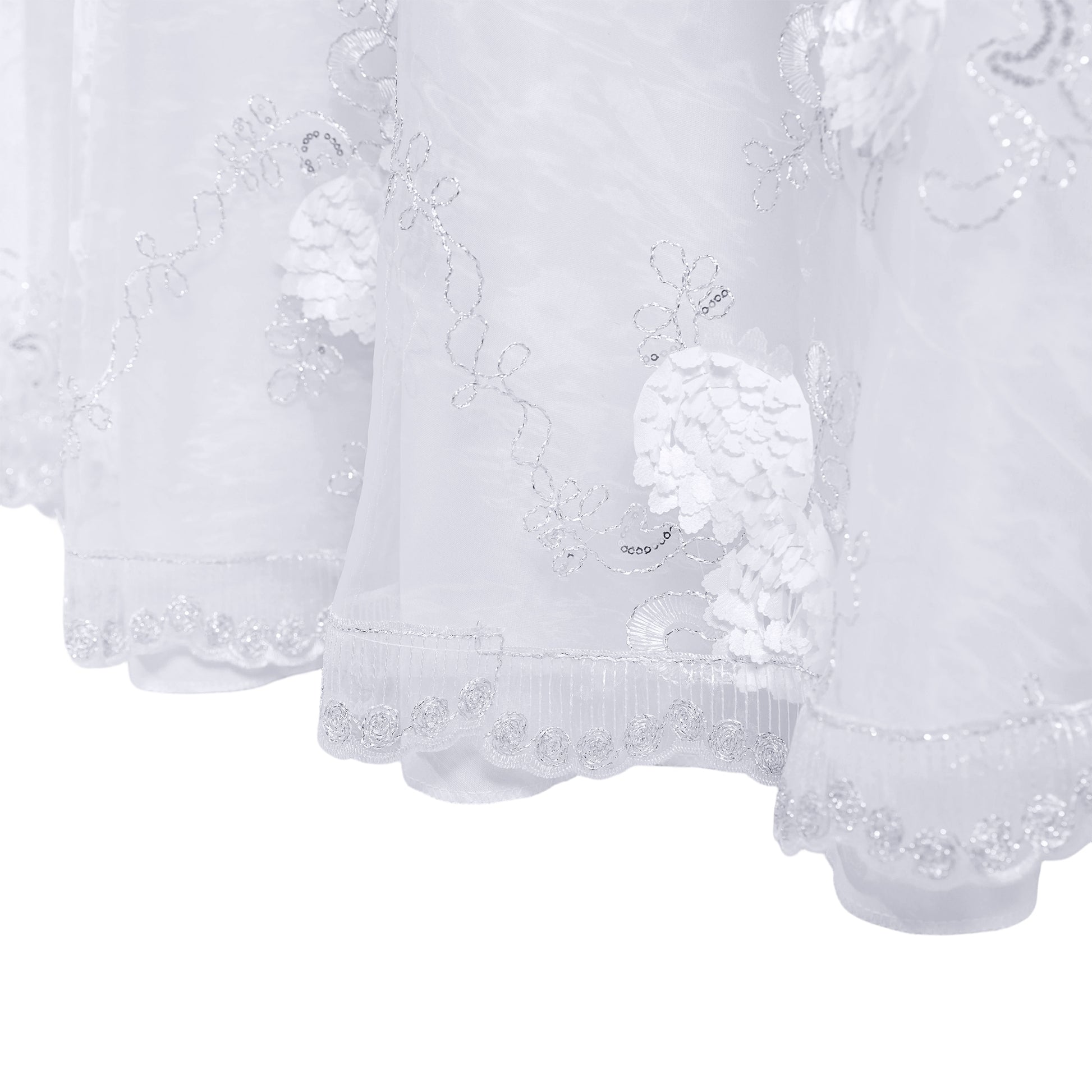 Vintage Veil Embroidery 108" Round Tablecloth/Overlay Topper White pattern details close up