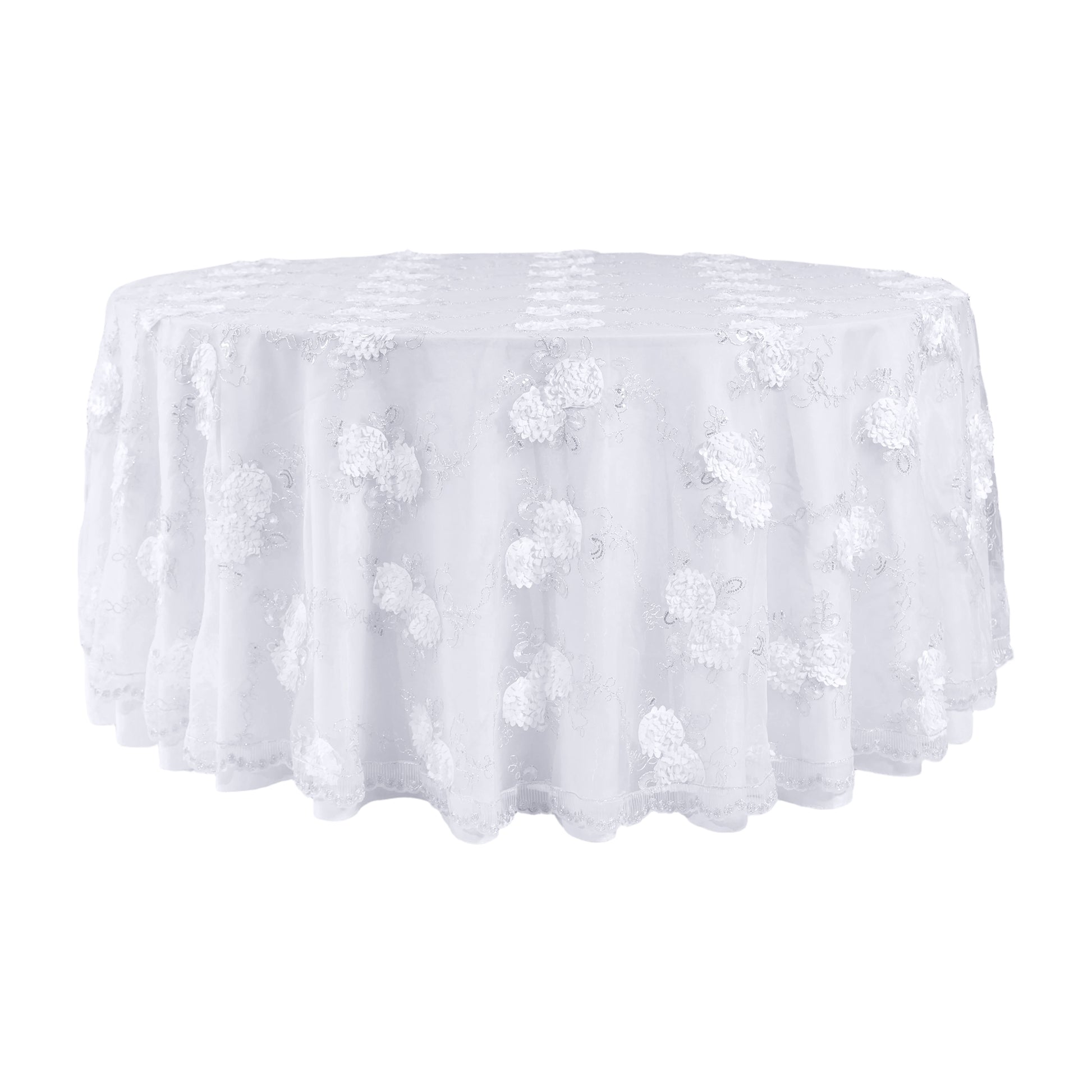 Vintage Veil Embroidery 108" Round Tablecloth/Overlay Topper White front view