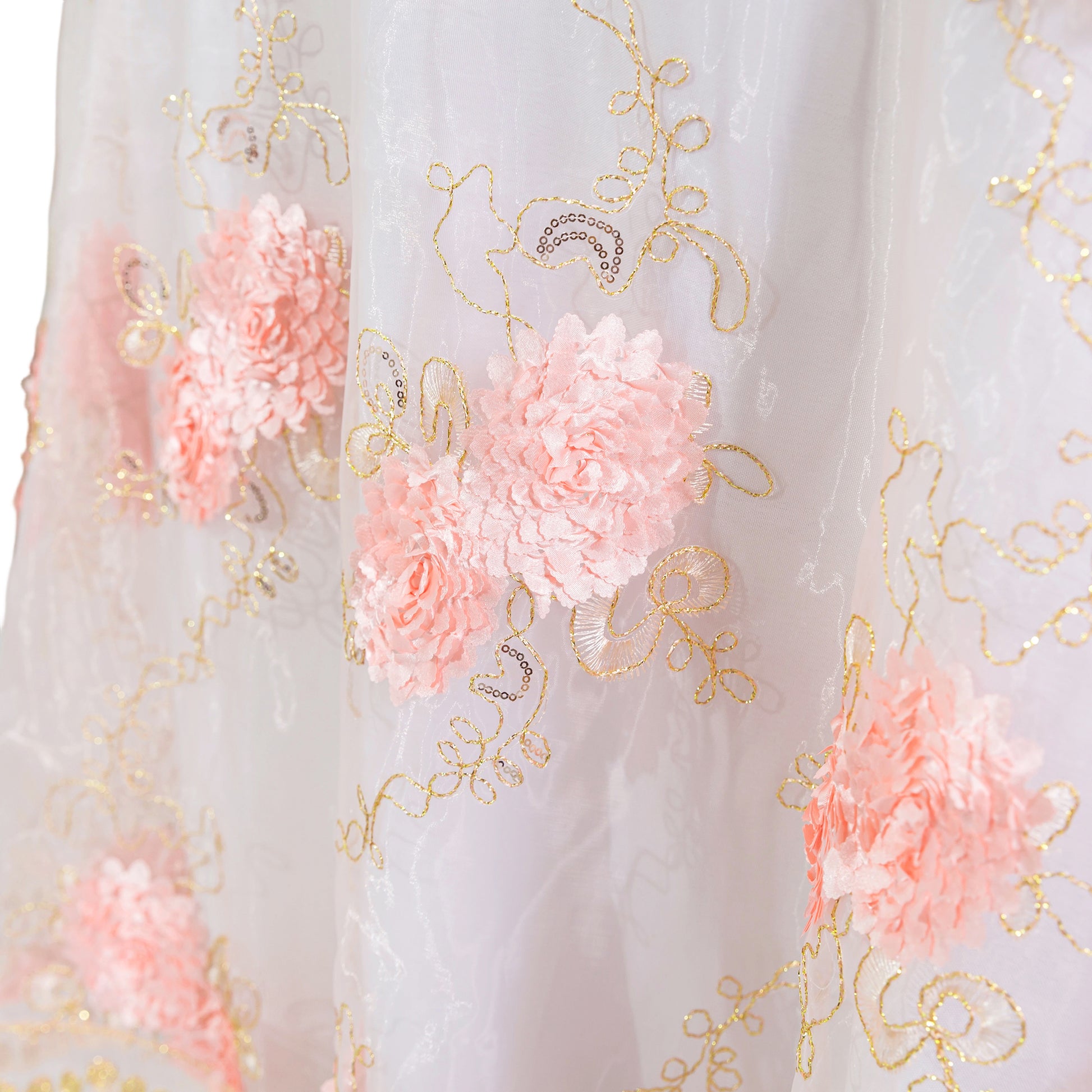 Vintage Veil Embroidery 120" Round Tablecloth/Overlay Blush/Rose Gold close up