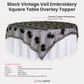 Vintage Veil Embroidery 90"x90" Square Table Overlay Topper Black infographic showing product dimensions
