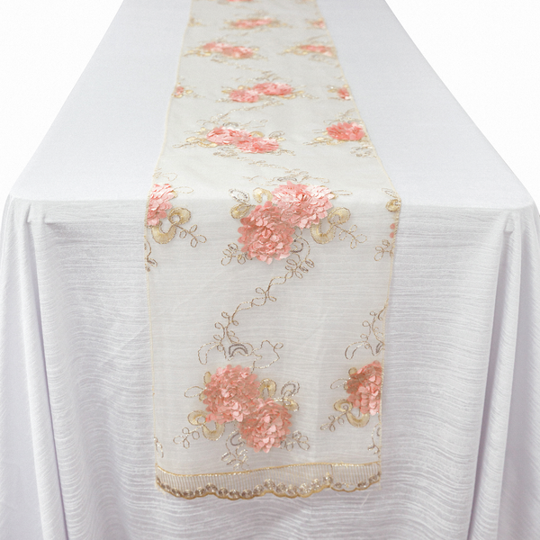 Vintage Veil Embroidery Table Runner - Blush/Rose Gold - CV Linens™