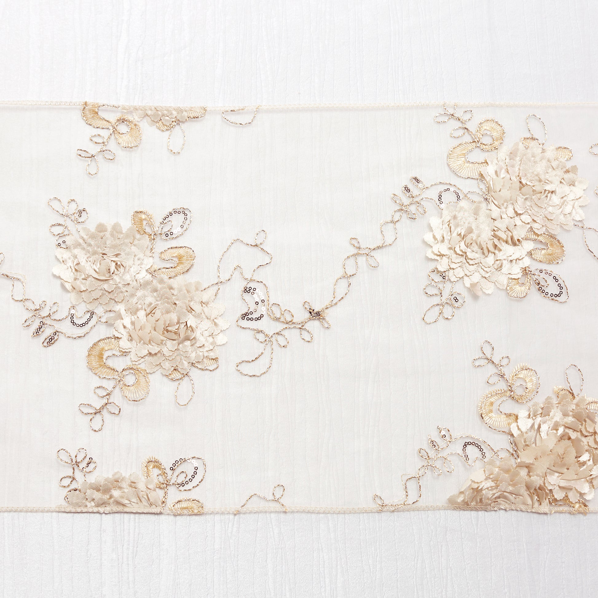 Vintage Veil Embroidery Table Runner Champagne top view