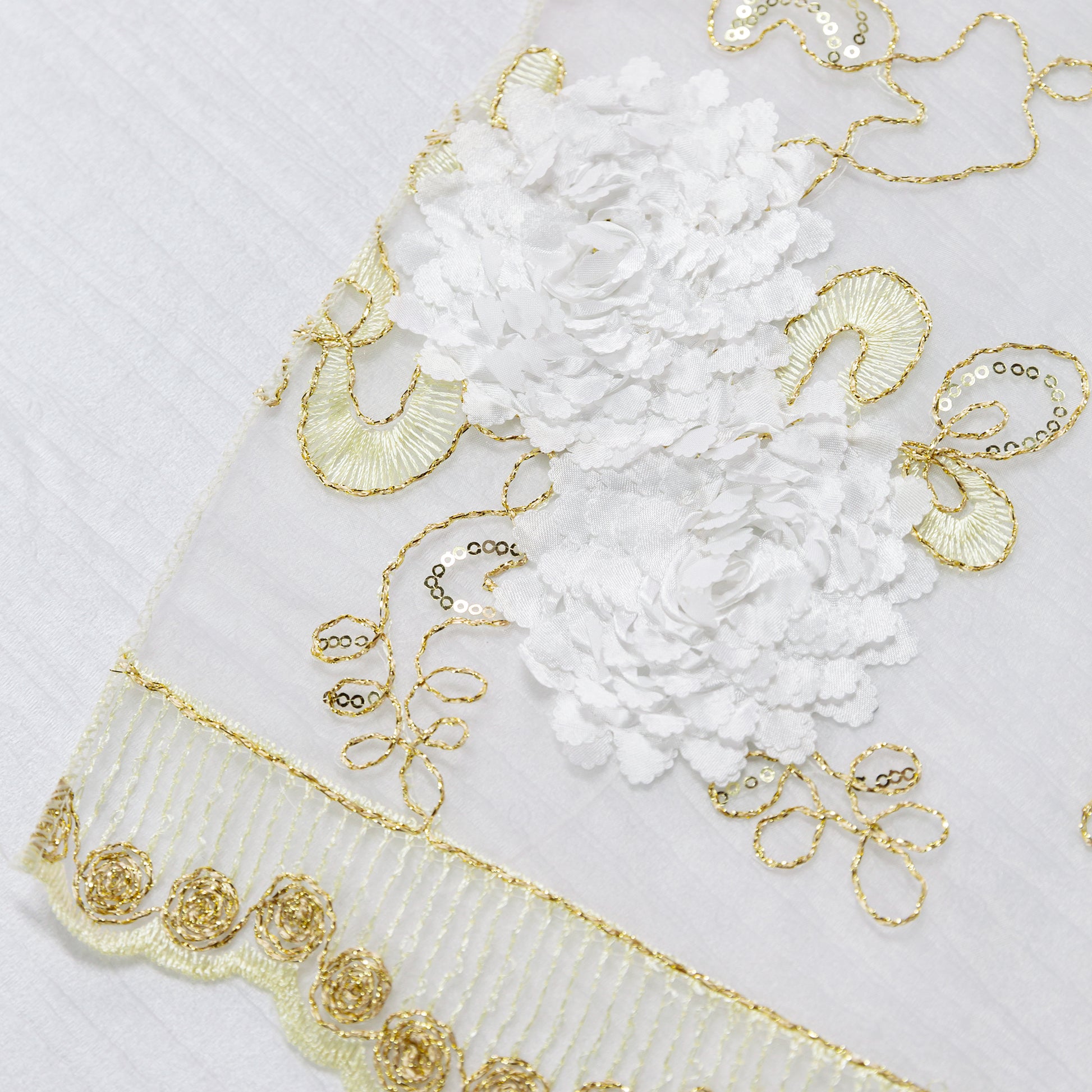 Vintage Veil Embroidery Table Runner Gold/Ivory