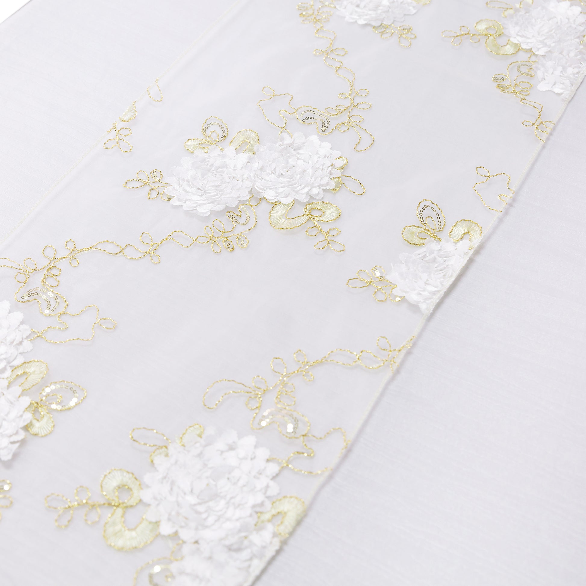 Vintage Veil Embroidery Table Runner Gold/Ivory