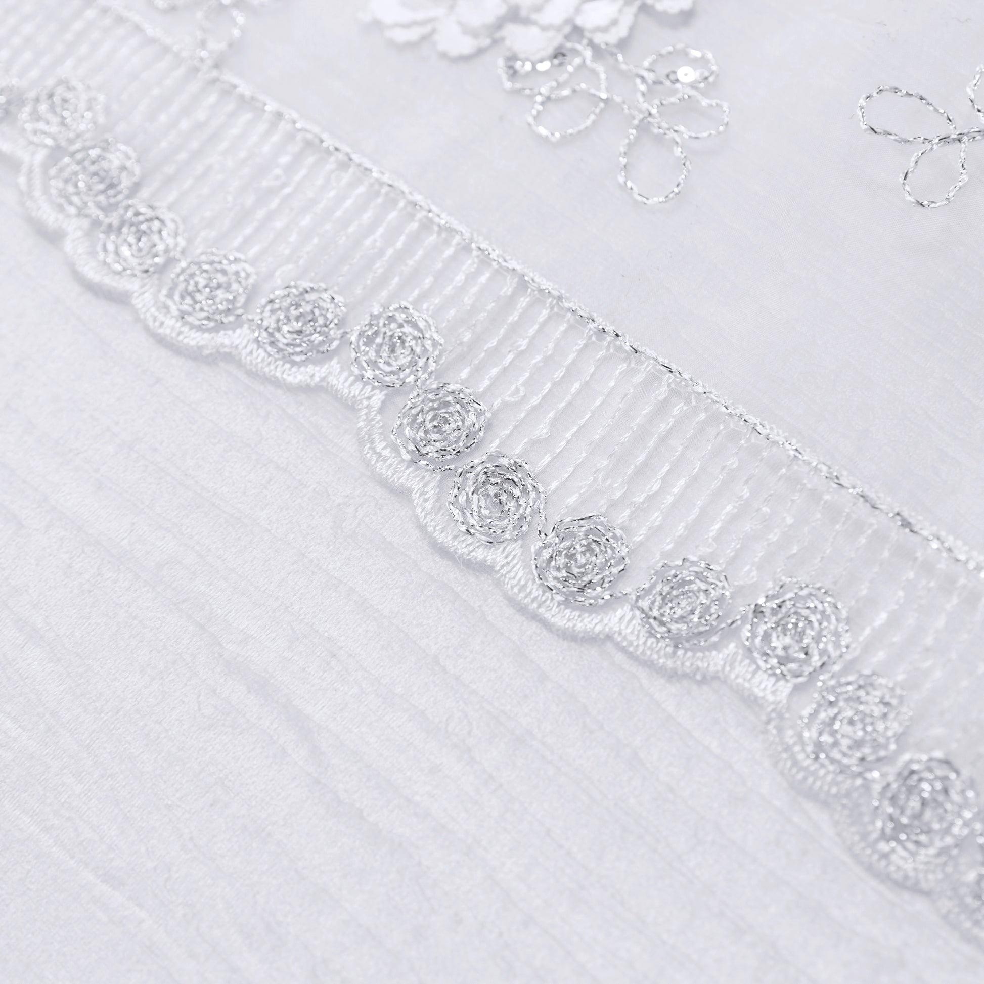 Vintage Veil Embroidery Table Runner White edge close up