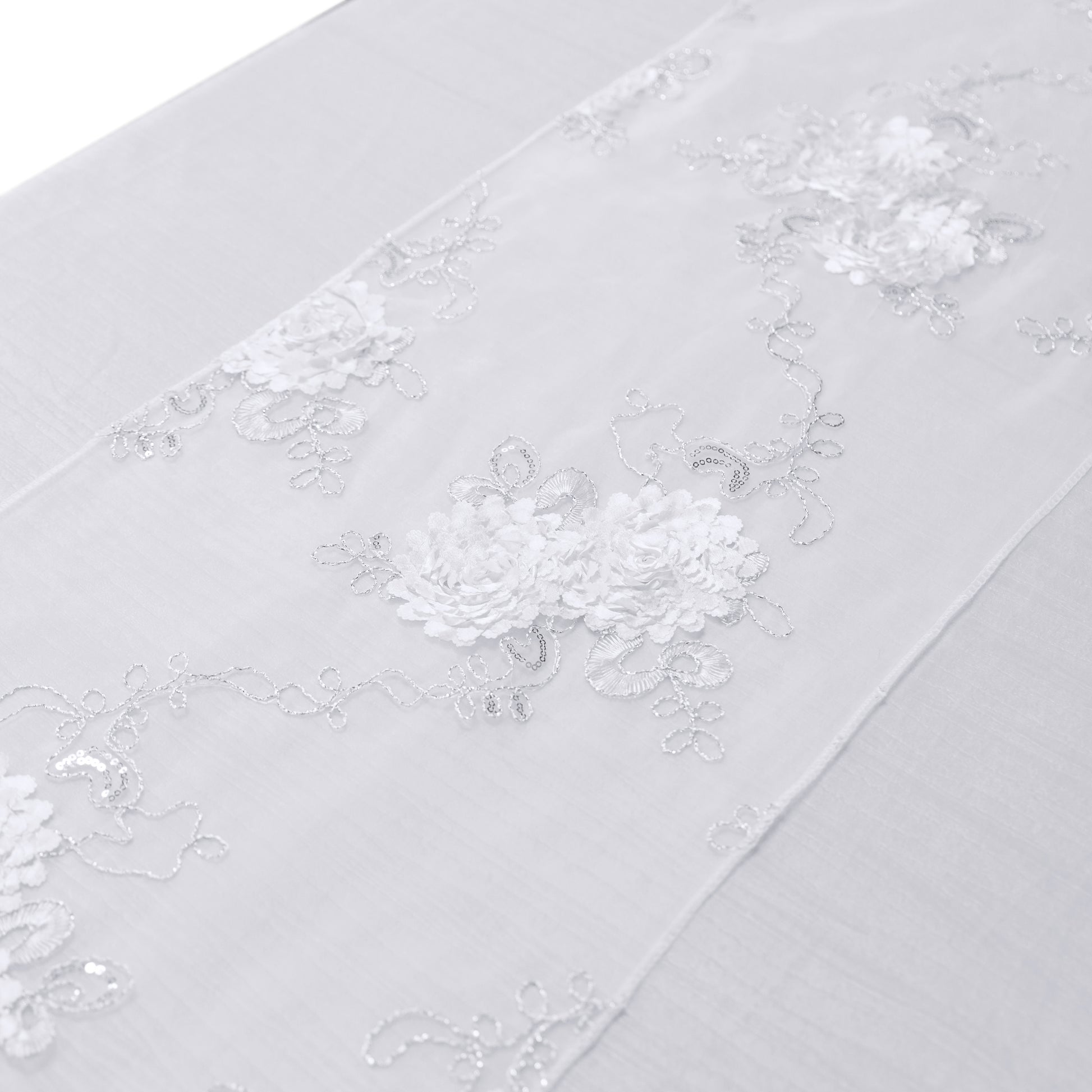 Vintage Veil Embroidery Table Runner White top view