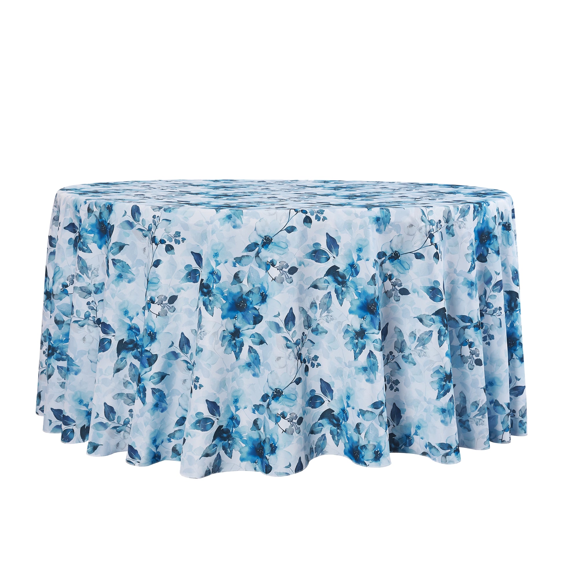 Watercolor Floral 120" Round Tablecloth - Blue - CV Linens
