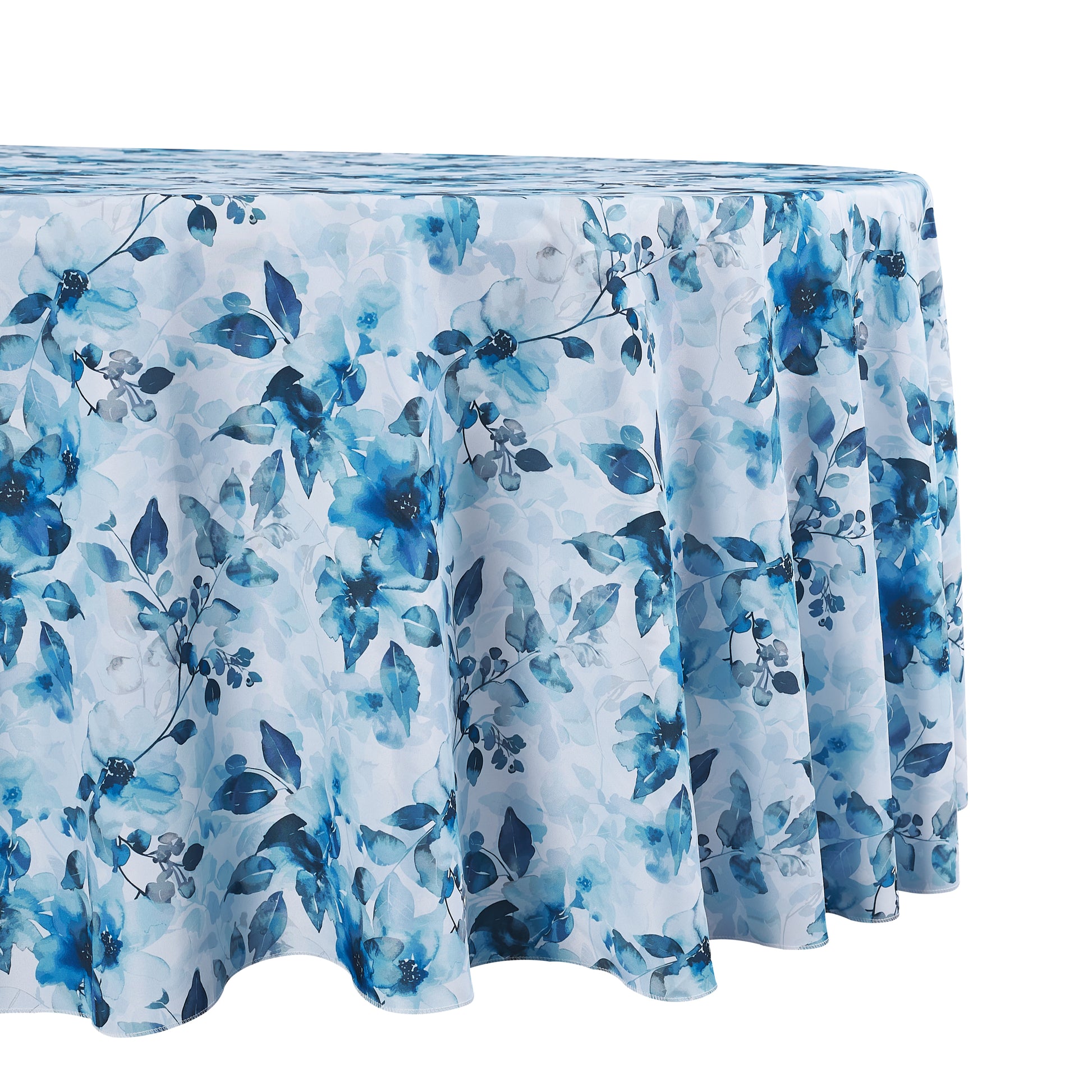 Watercolor Floral 120" Round Tablecloth Blue side view