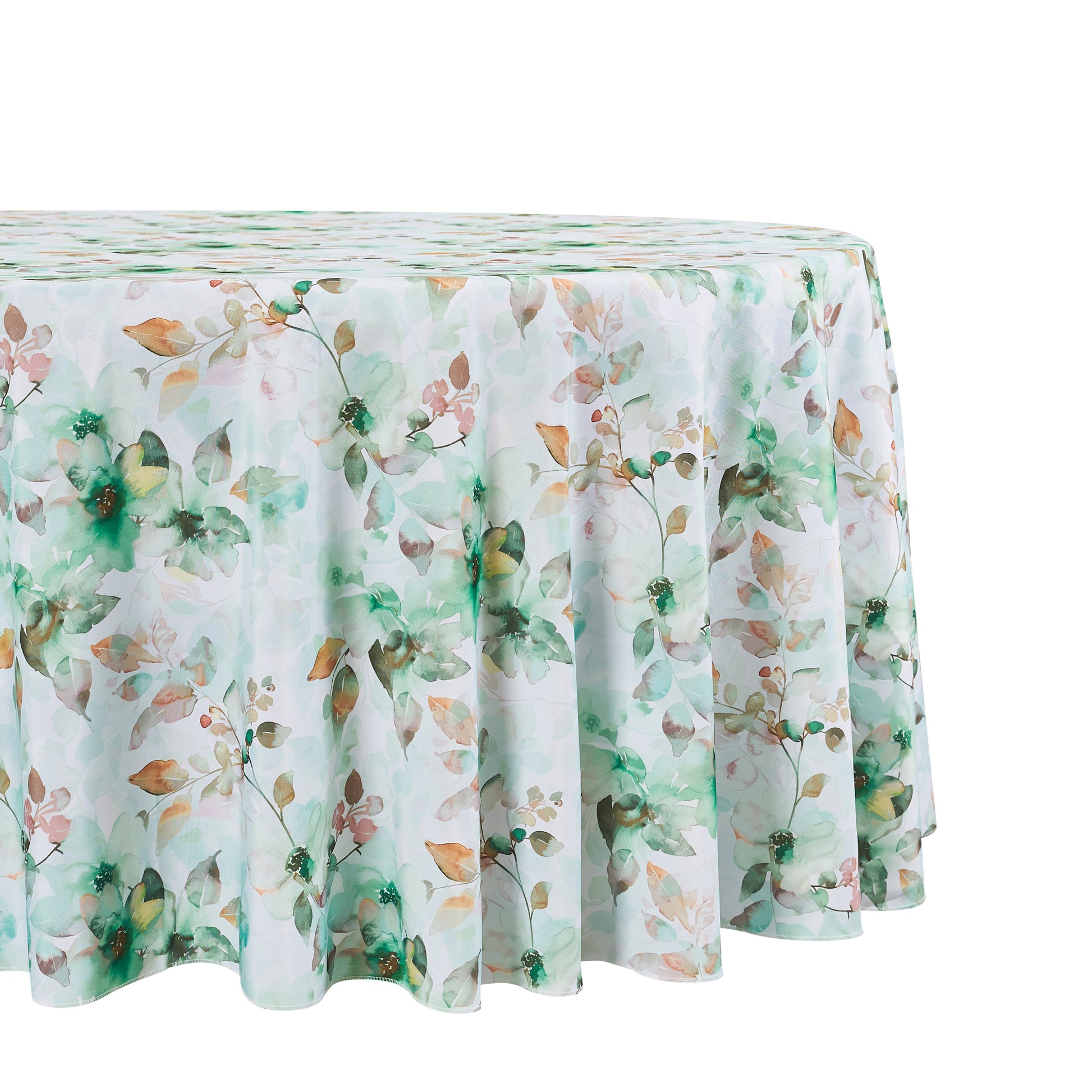 Watercolor Floral 120" Round Tablecloth - Green