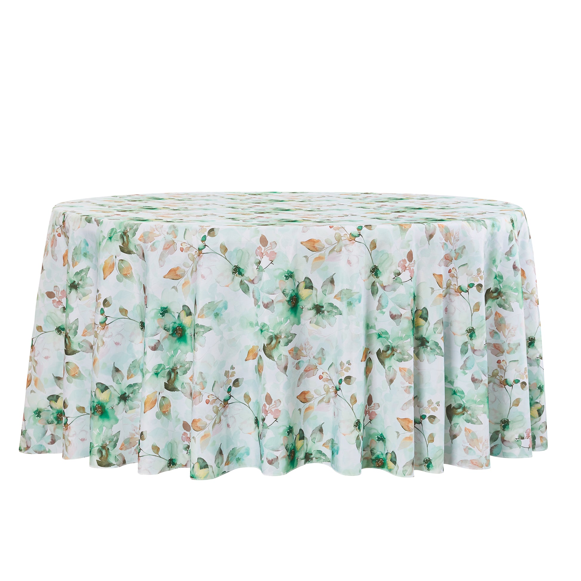 Watercolor Floral 120" Round Tablecloth - Green