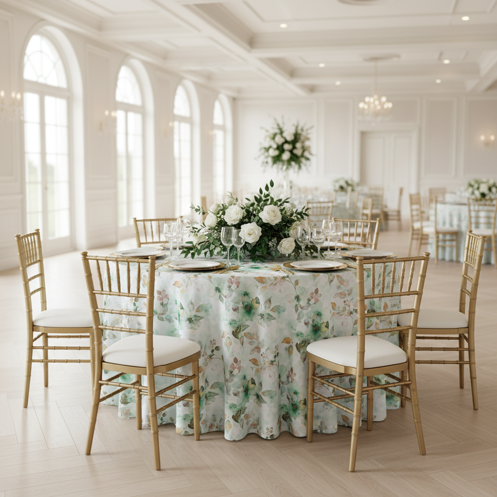 wedding celebration with Watercolor Floral 120" Round Tablecloth - Green