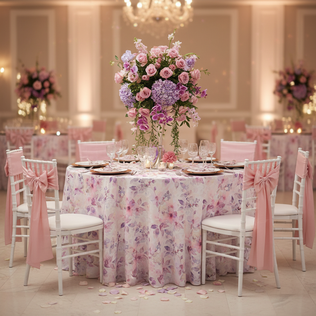 Watercolor Floral 132" Round Tablecloth - Pink