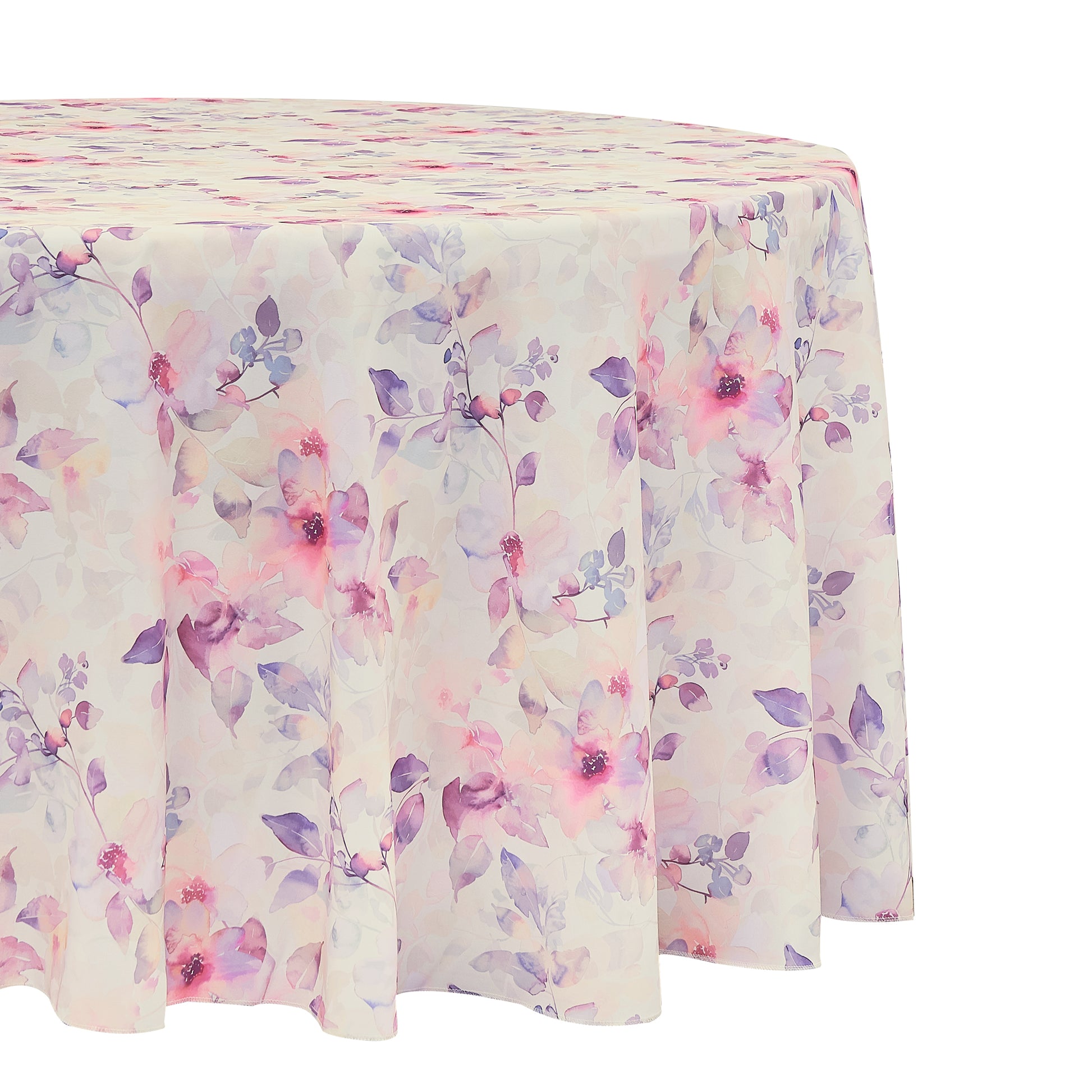 Watercolor Floral 132" Round Tablecloth Pink side view