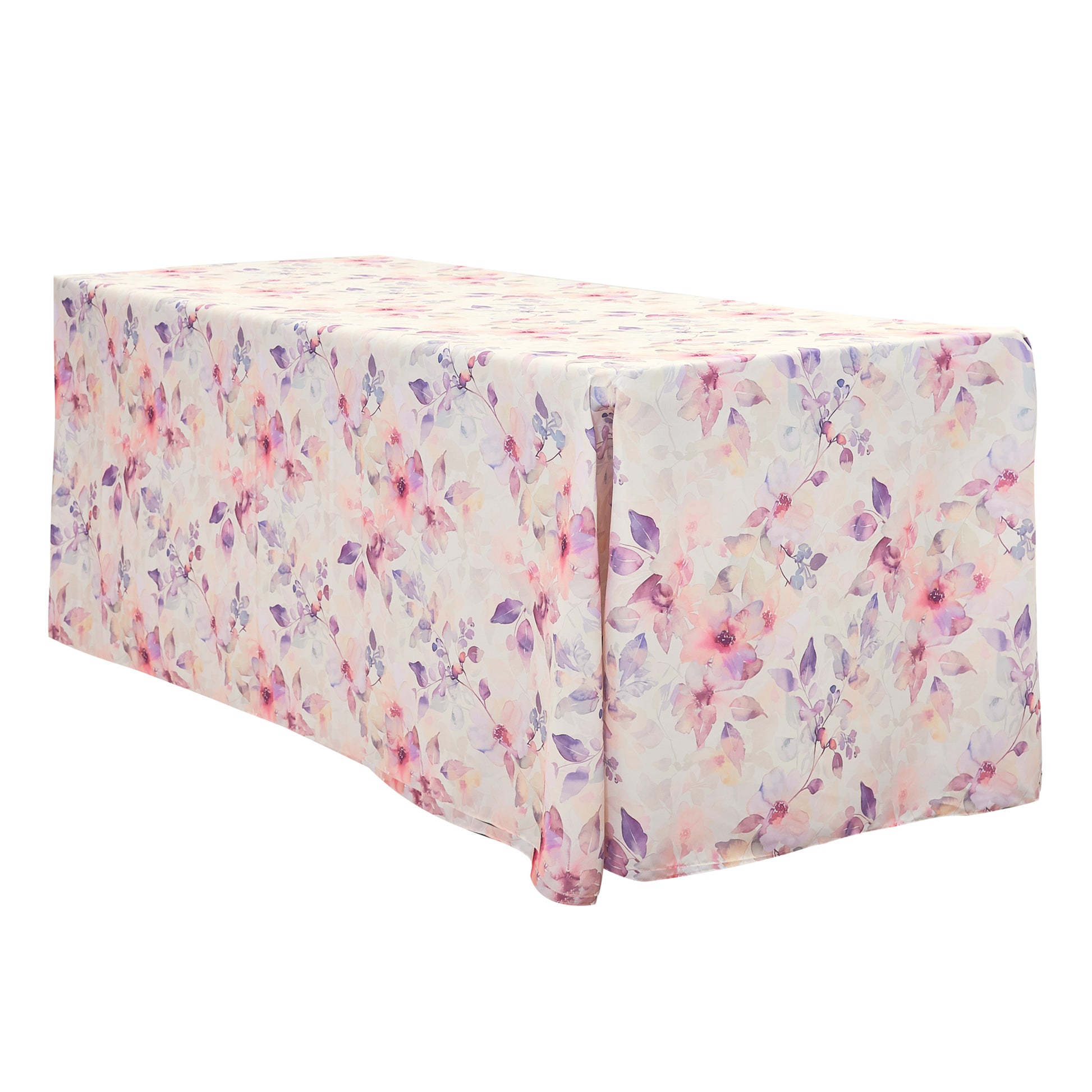 Watercolor Floral Print Rectangular Tablecloth 108"x156" Pink angled view