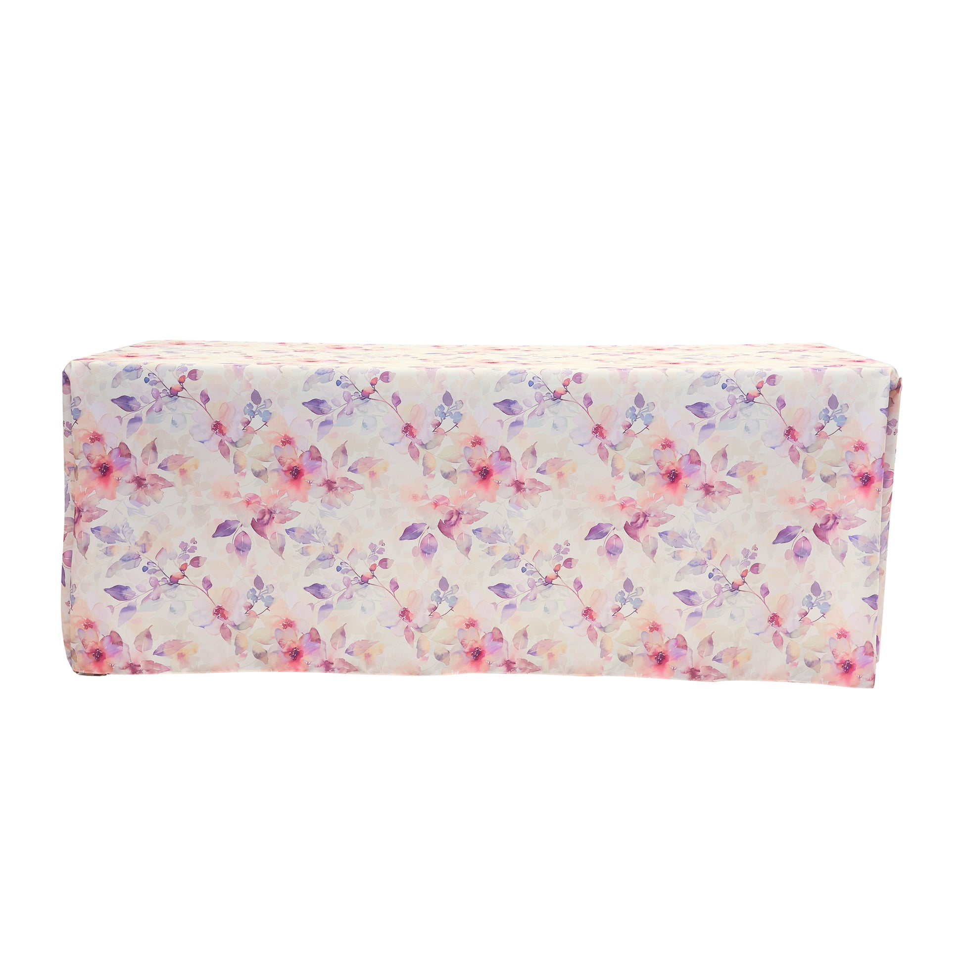 Watercolor Floral Print Rectangular Tablecloth 108"x156" Pink front view