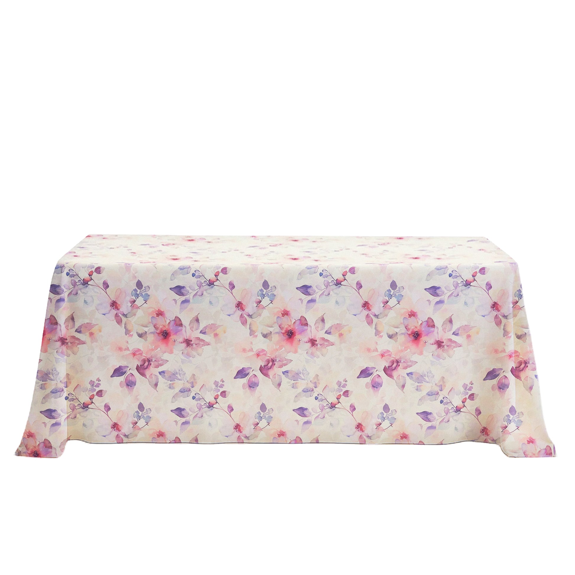 Watercolor Floral Print Rectangular Tablecloth 108"x156" Pink full view