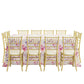 Watercolor Floral Print Rectangular Tablecloth 108"x156" Pink paried with gold chiavari chairs