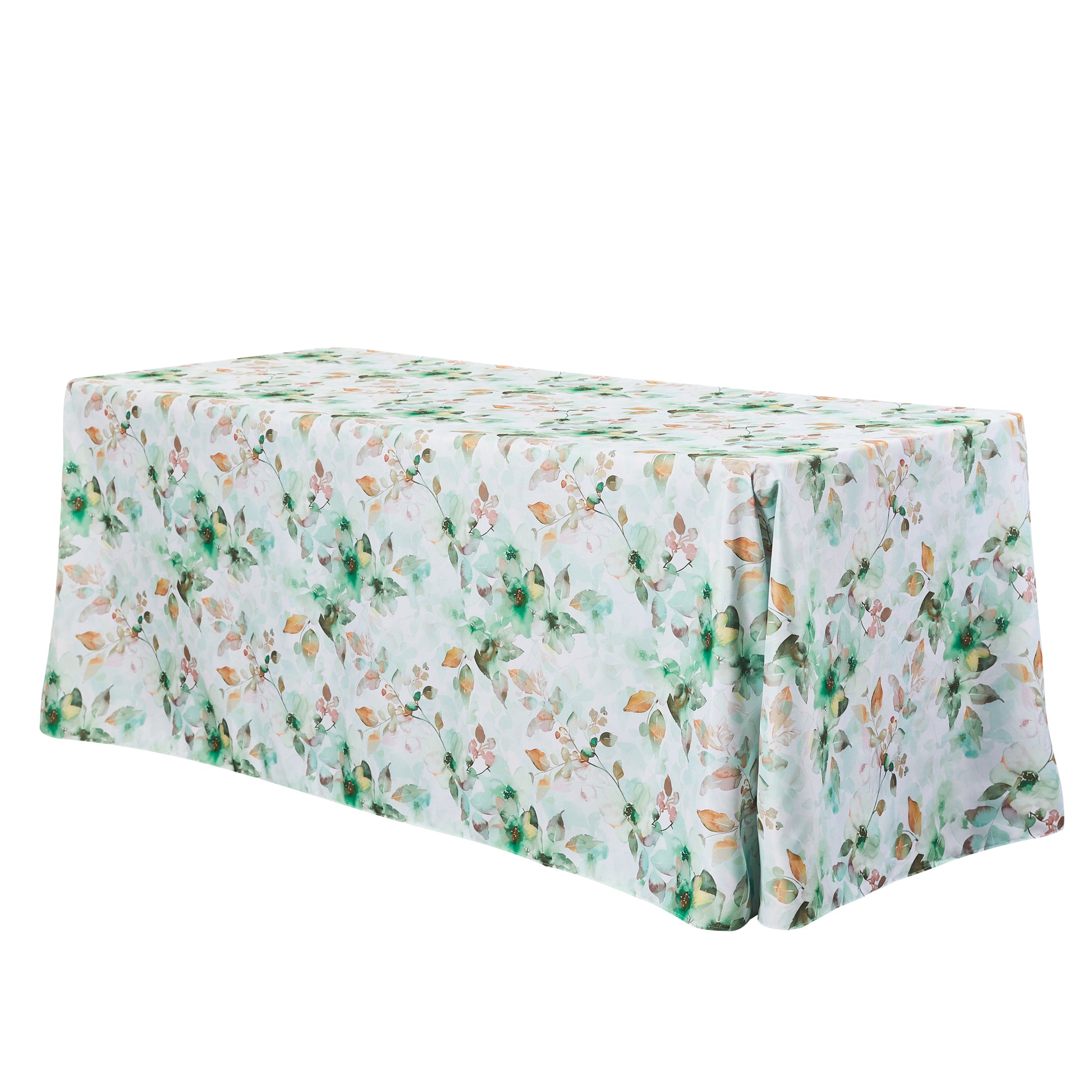 Watercolor Floral Rectangular 90"x132" Tablecloth Green angled view