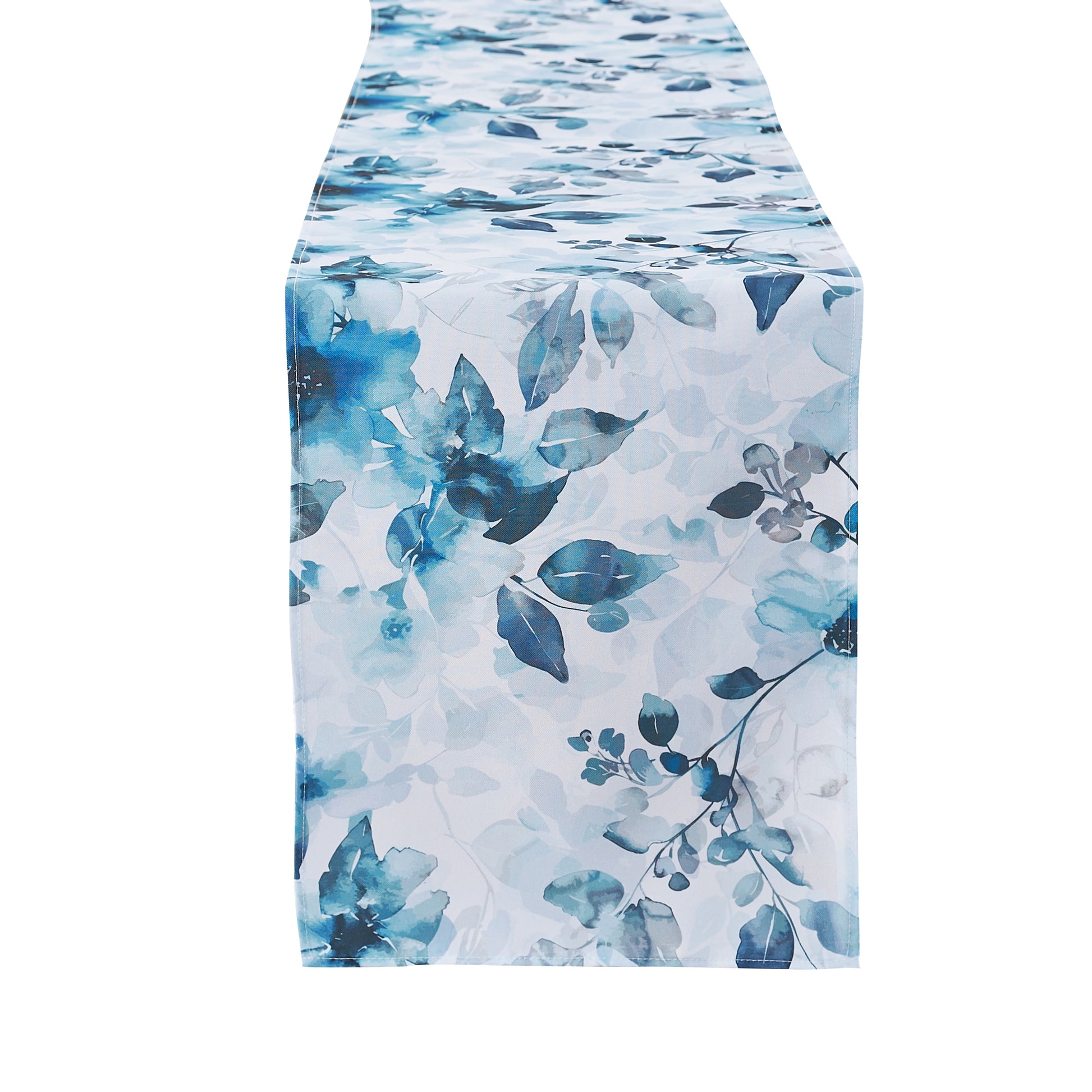 Watercolor Floral Table Runner Blue front view