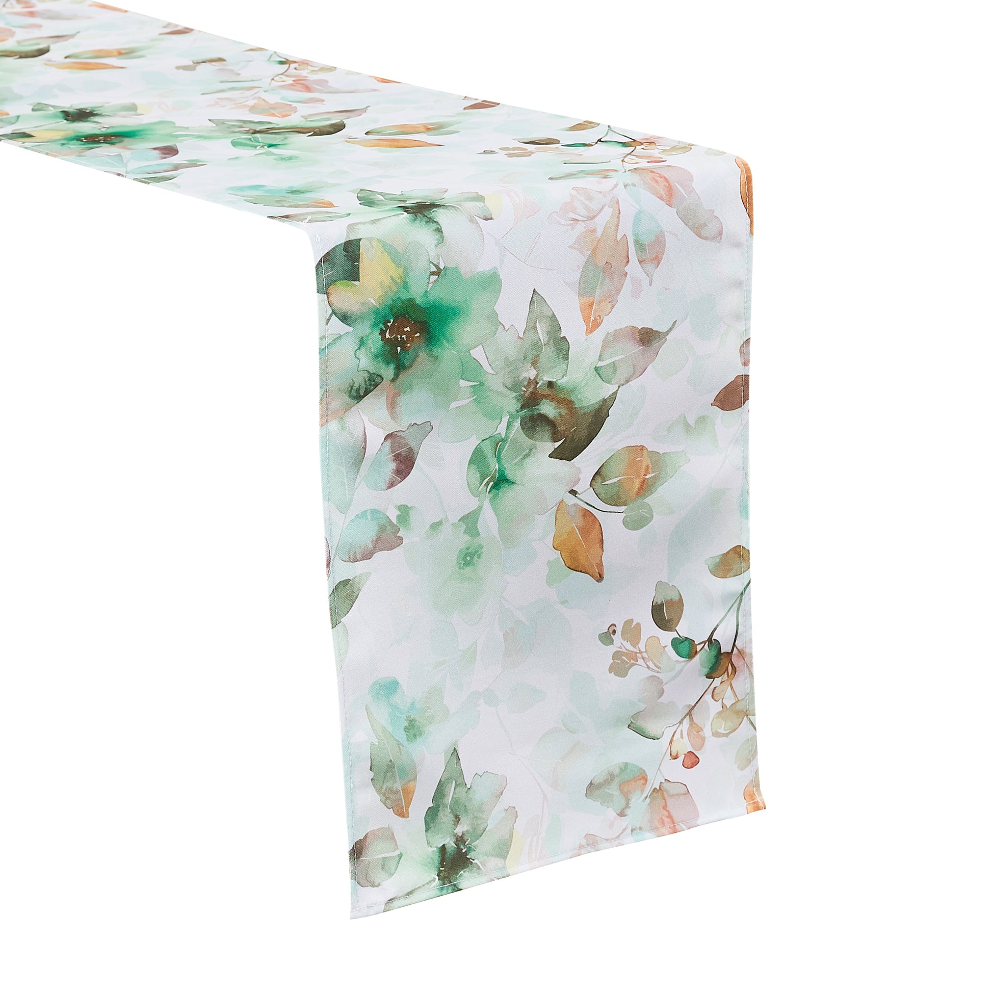 Watercolor Floral Table Runner Green angled view