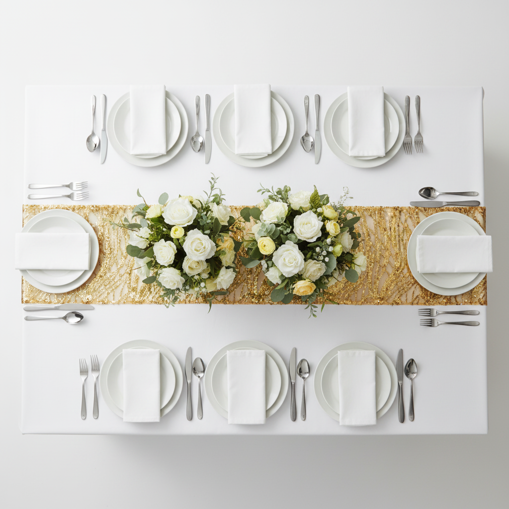 Wave Sequin Mesh Table Runner 12"x108" - Gold