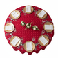 Wedding Rosette SATIN 132" Round Tablecloth - Apple Red with gold charger plate | white napkin | wine goblets