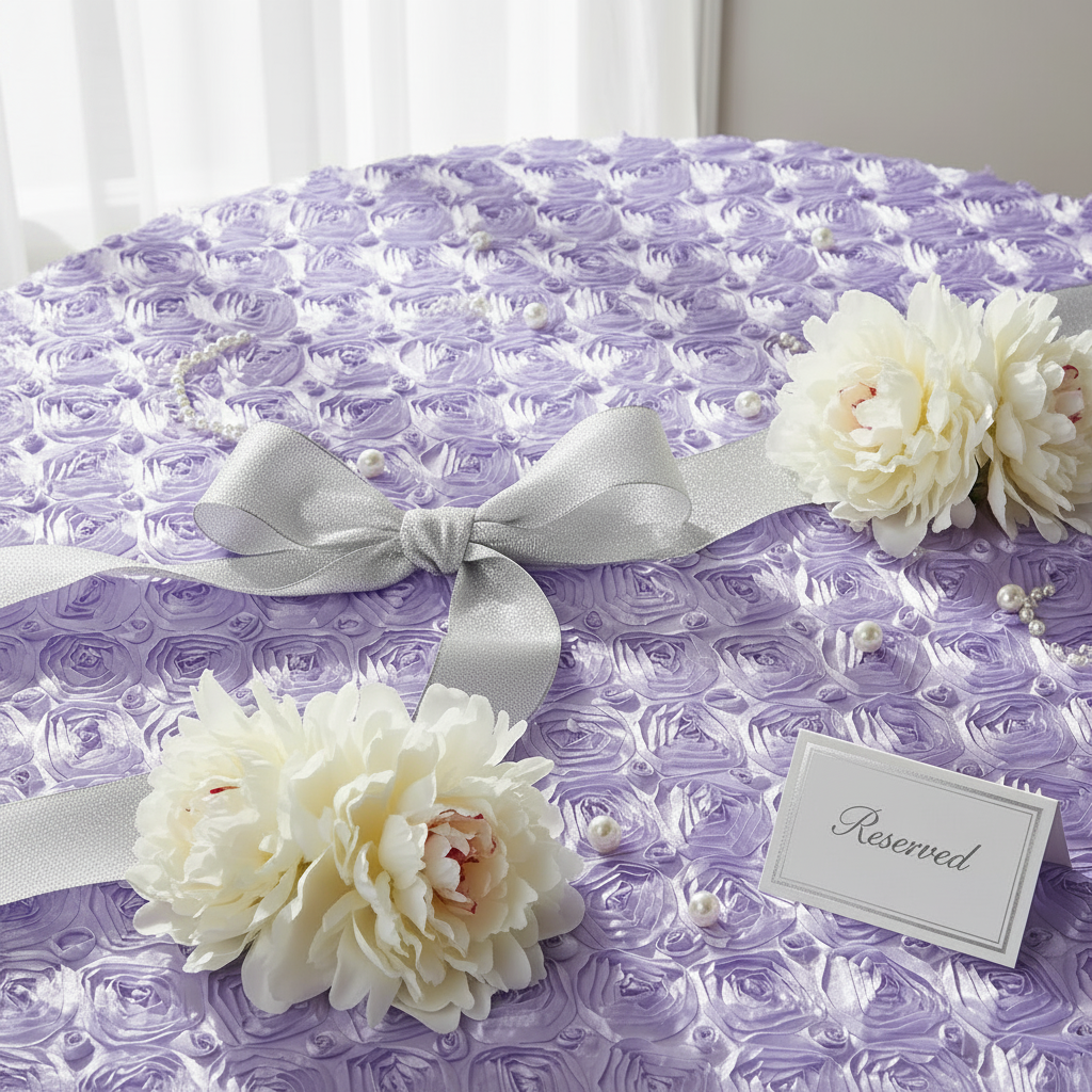 Wedding Rosette Satin 120" Round Tablecloth - Lavender 