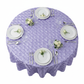 Wedding Rosette Satin 120" Round Tablecloth - Lavender with white dinner plate | wine goblets