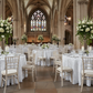 cathedral wedding reception with Wedding Rosette Satin 120" Round Tablecloth - White